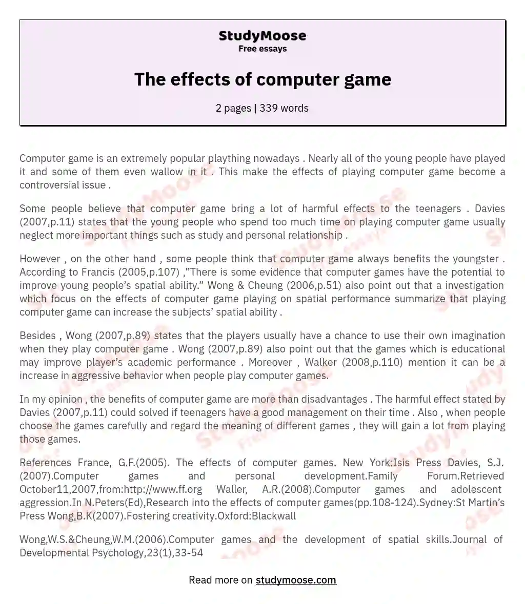 negative impacts of playing computer games essay