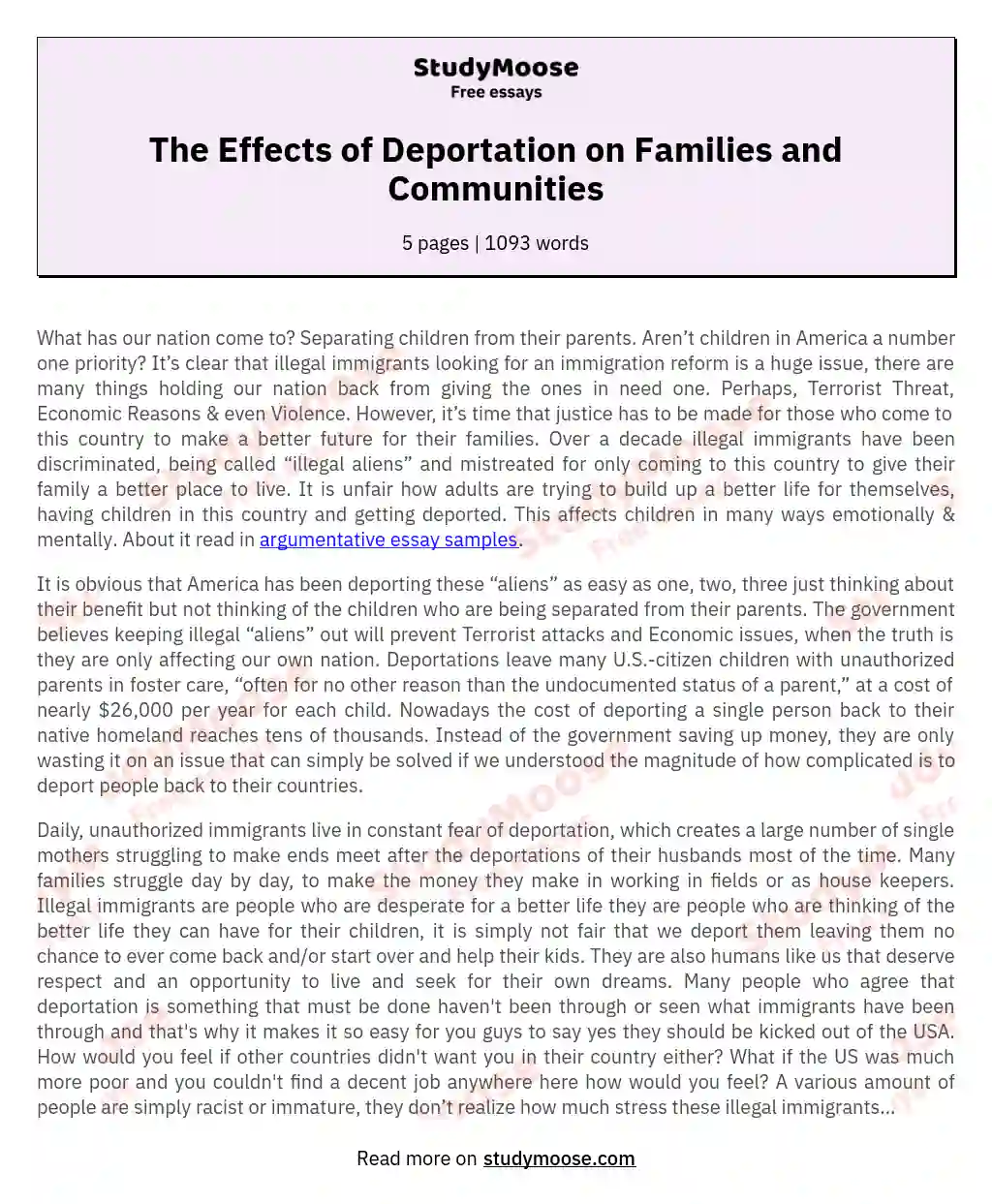 The Effects of Deportation on Families and Communities essay
