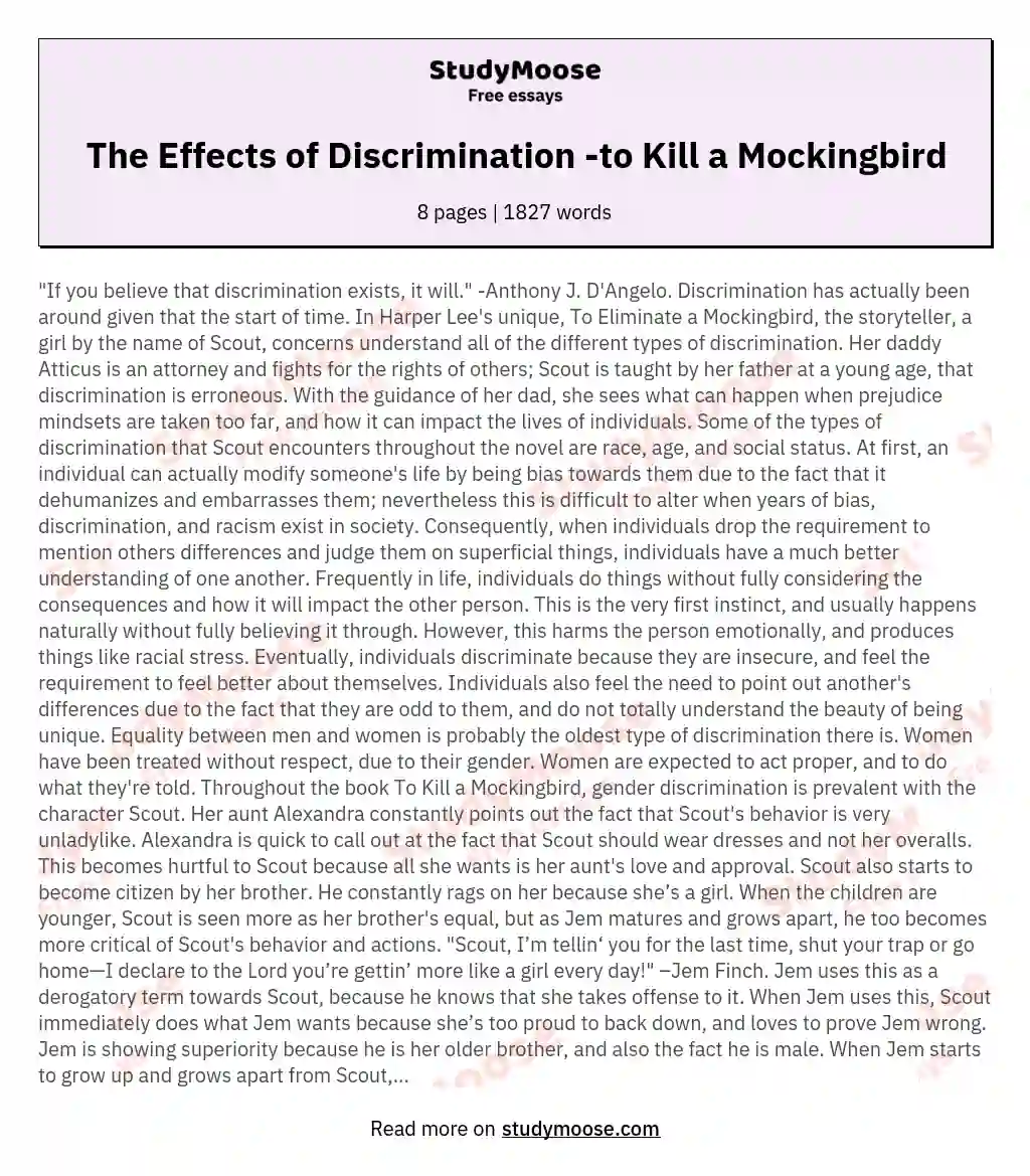The Effects of Discrimination -to Kill a Mockingbird essay