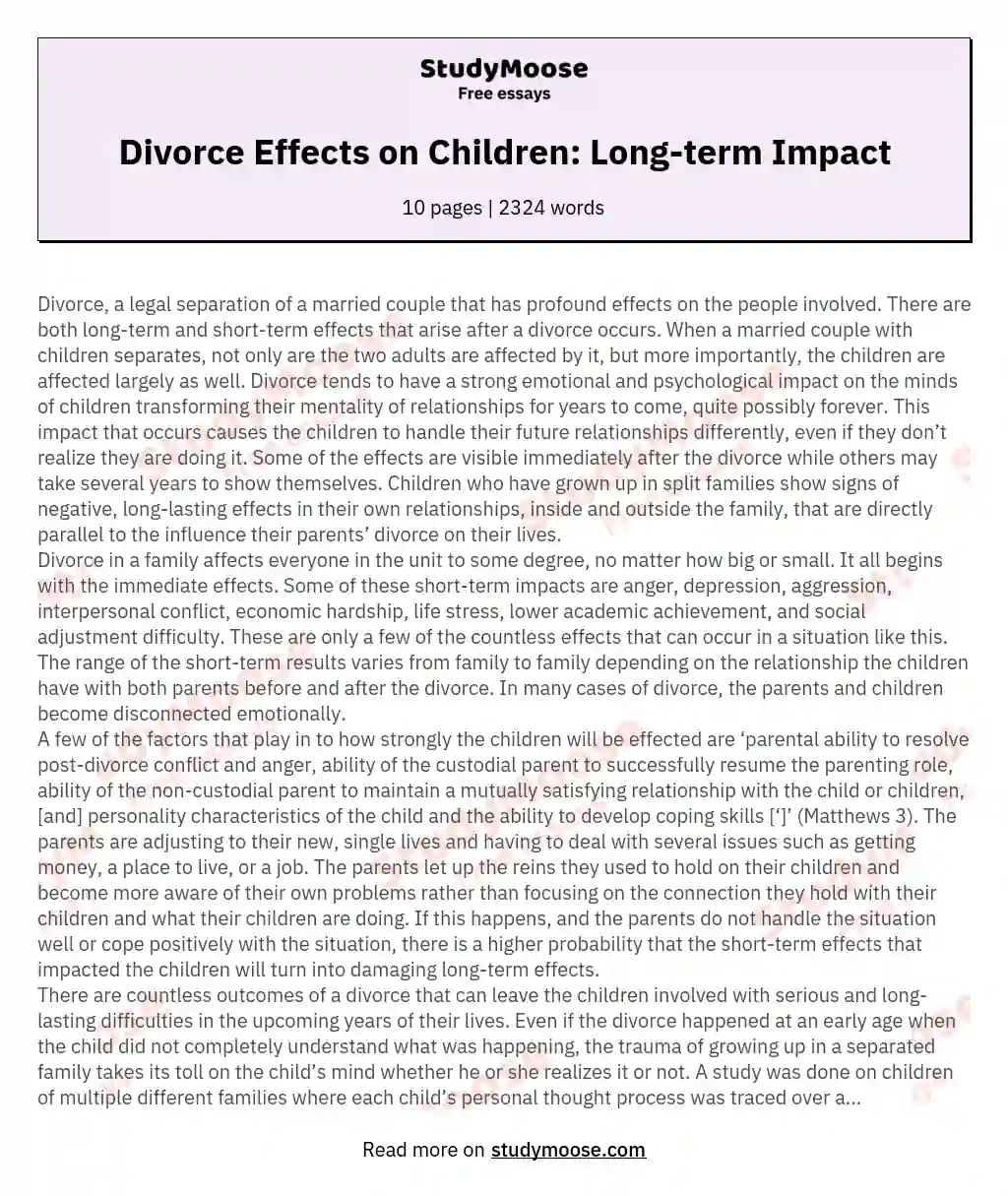 Divorce Effects on Children: Long-term Impact essay