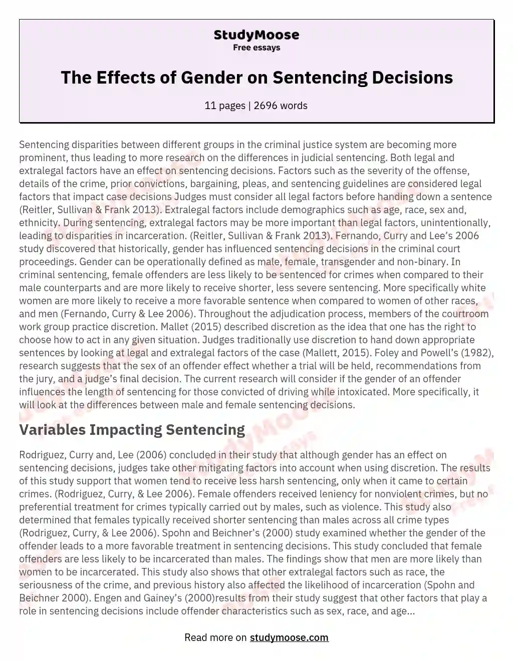 The Effects of Gender on Sentencing Decisions essay