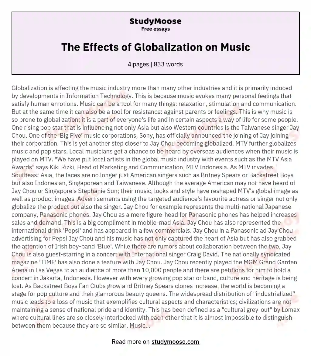 The Effects of Globalization on Music essay