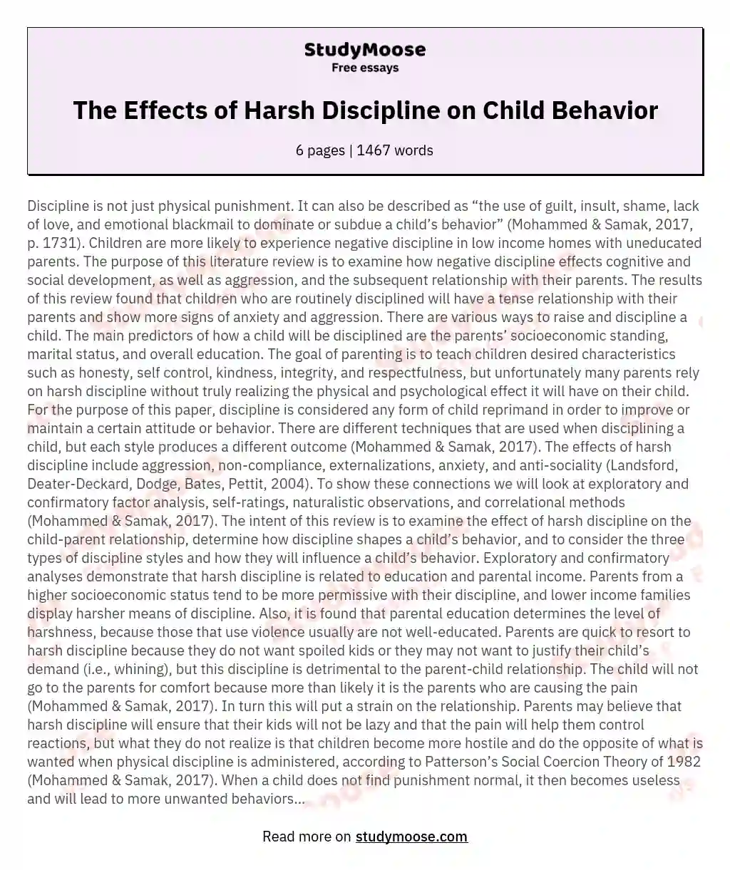 The Effects Of Harsh Discipline On Child Behavior Free Essay Example