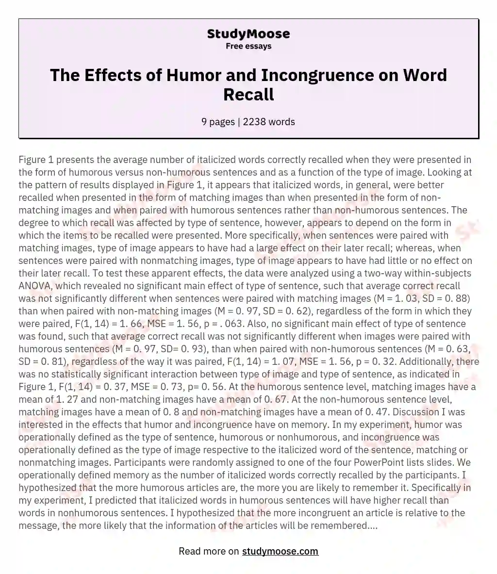 The Effects of Humor and Incongruence on Word Recall essay