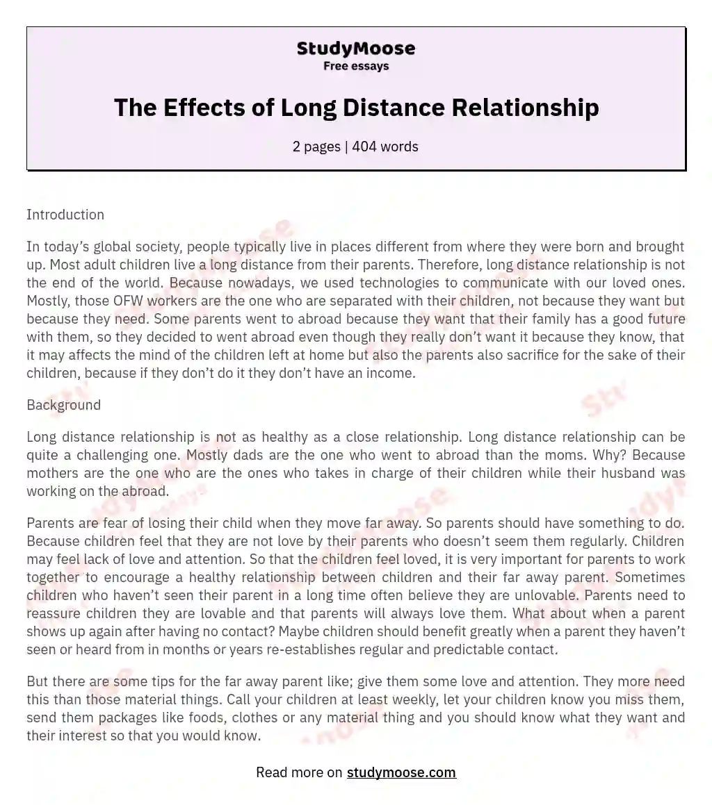The Effects of Long Distance Relationship essay