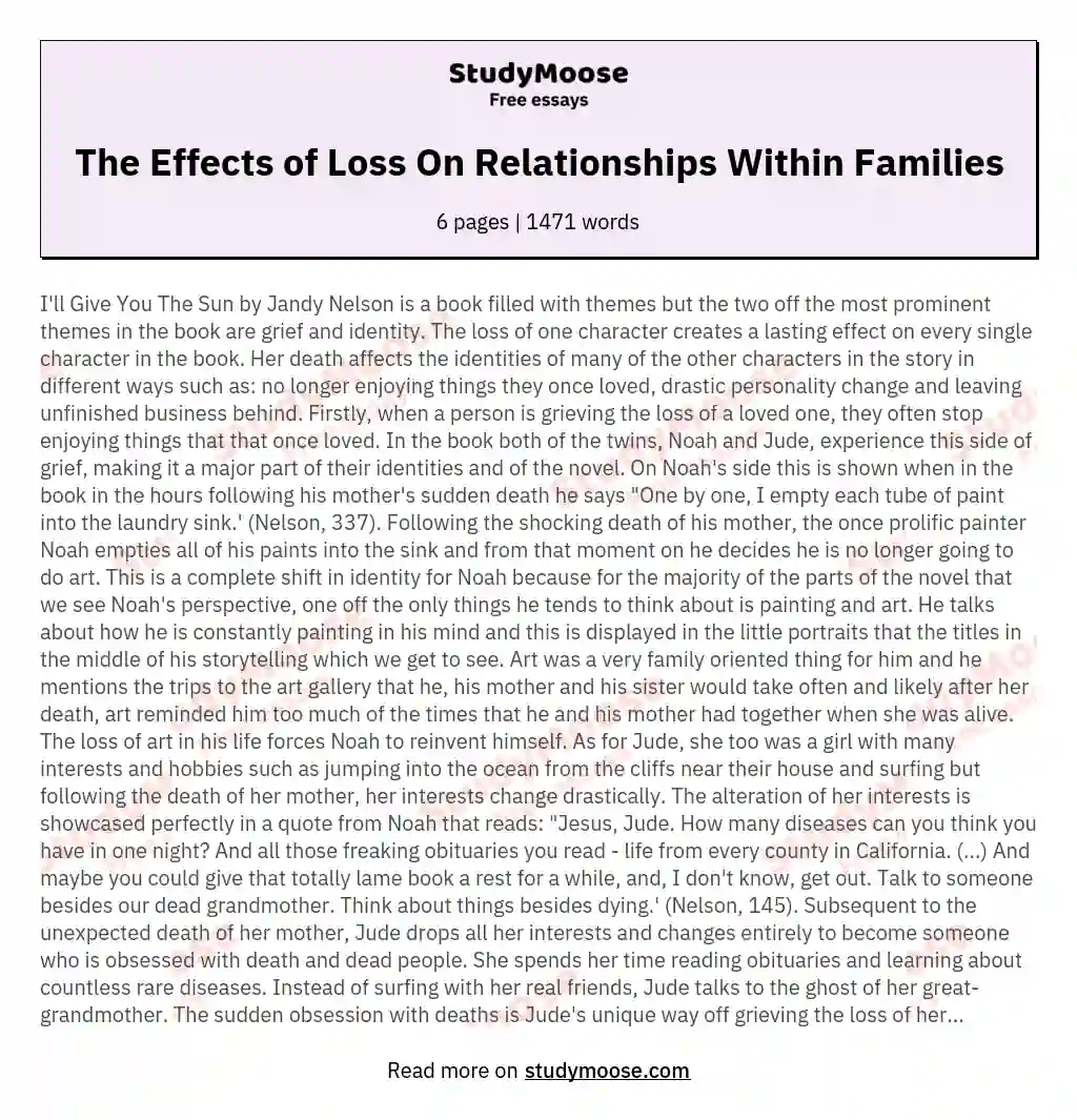 The Effects of Loss On Relationships Within Families essay