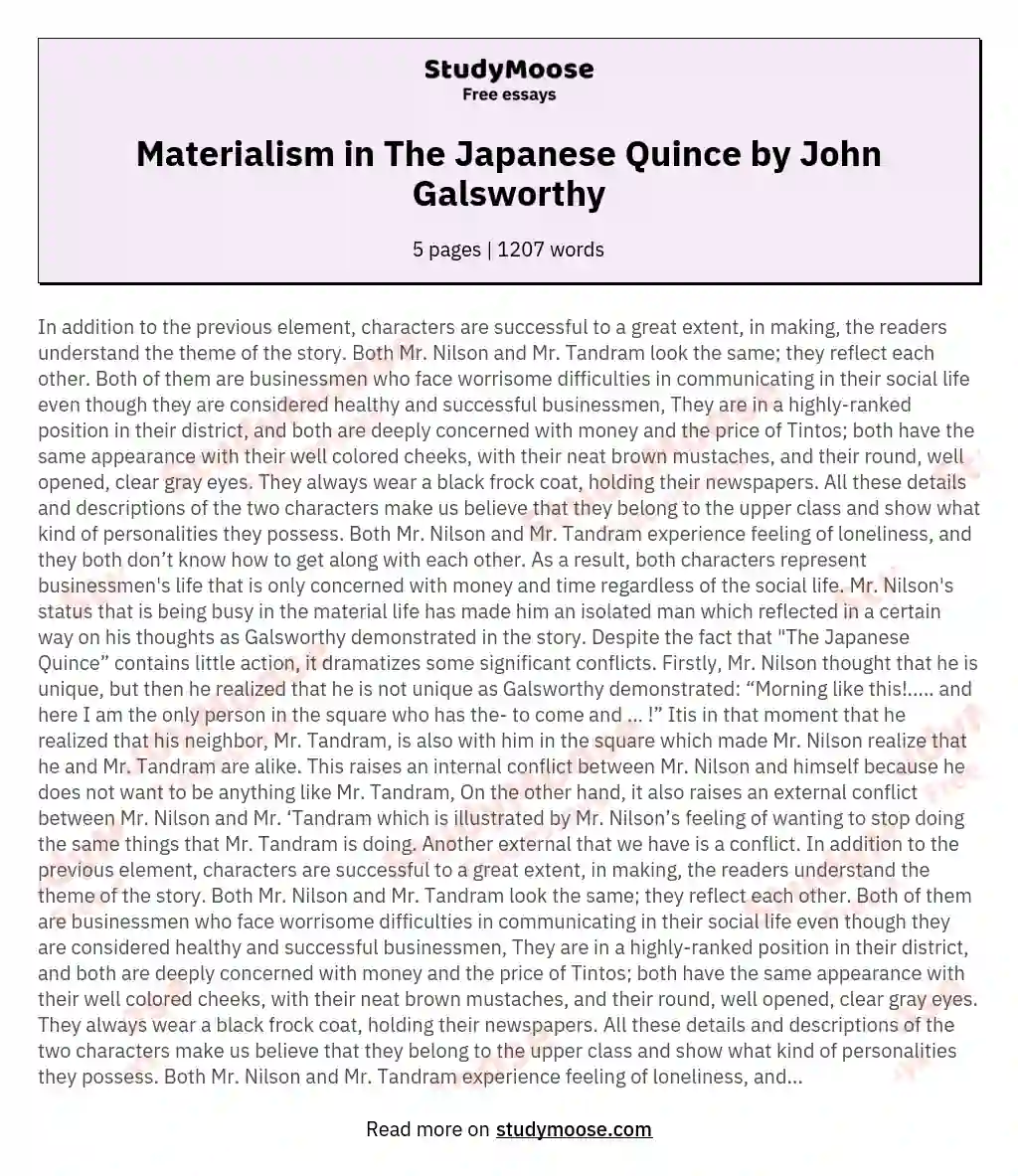 Materialism in The Japanese Quince by John Galsworthy essay