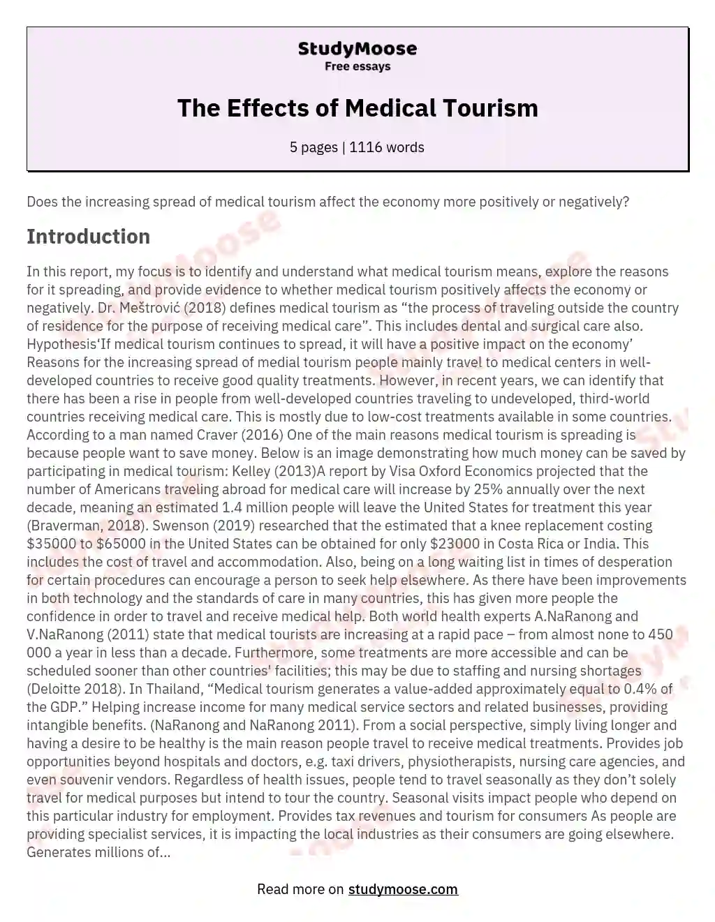 The Effects of Medical Tourism essay