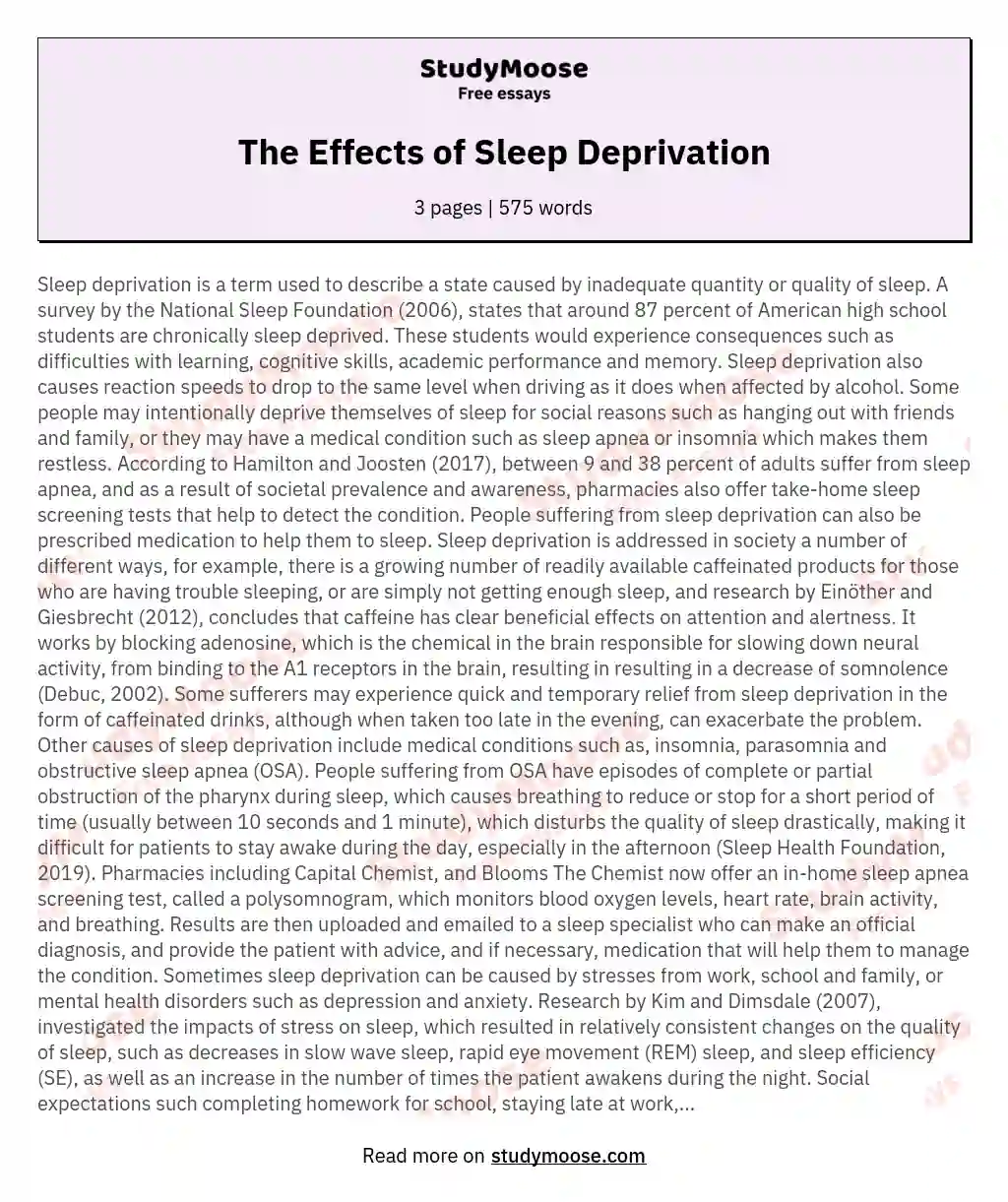 sleep deprivation essay thesis