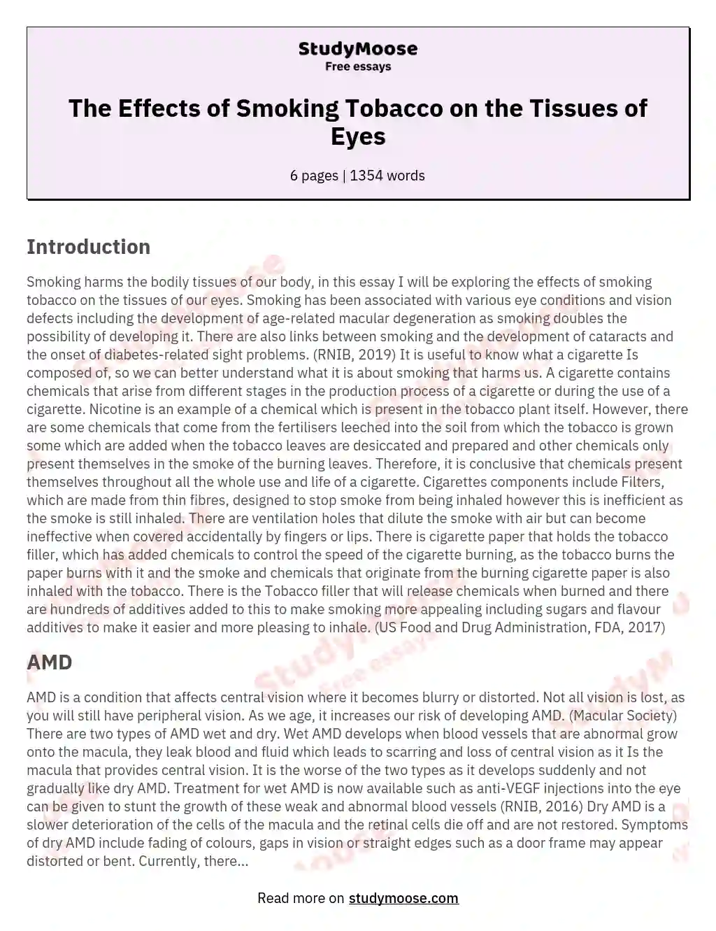 The Effects of Smoking Tobacco on the Tissues of Eyes essay