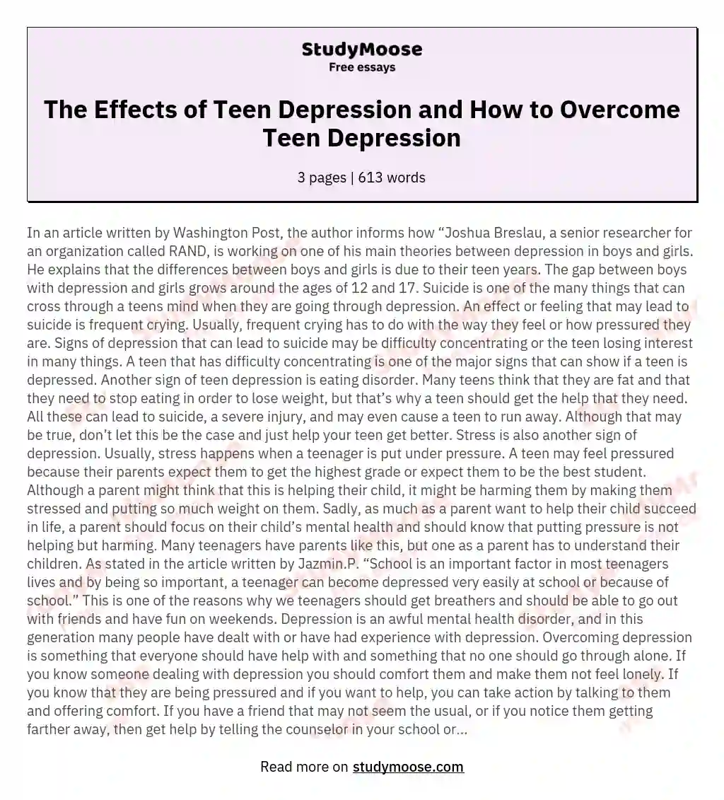 The Effects of Teen Depression and How to Overcome Teen Depression