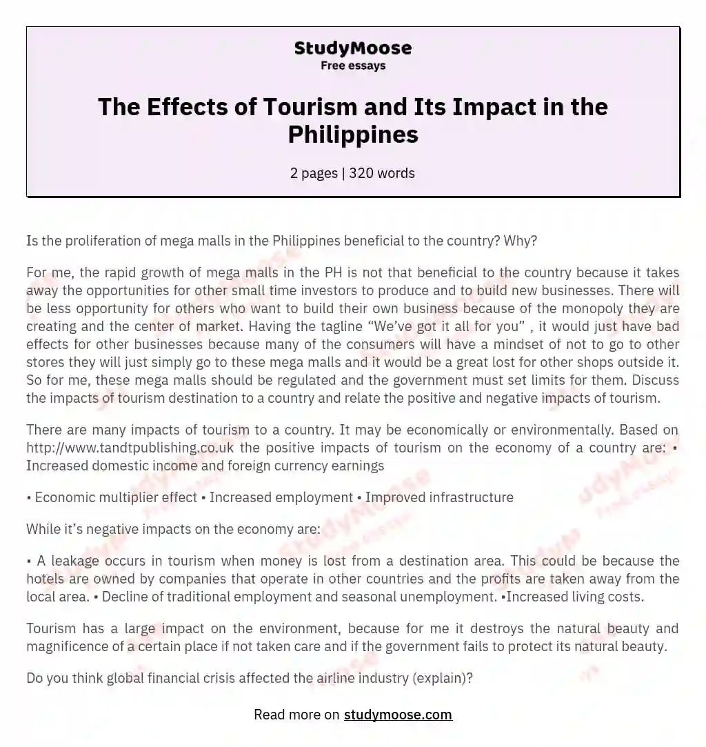 The Effects of Tourism and Its Impact in the Philippines essay