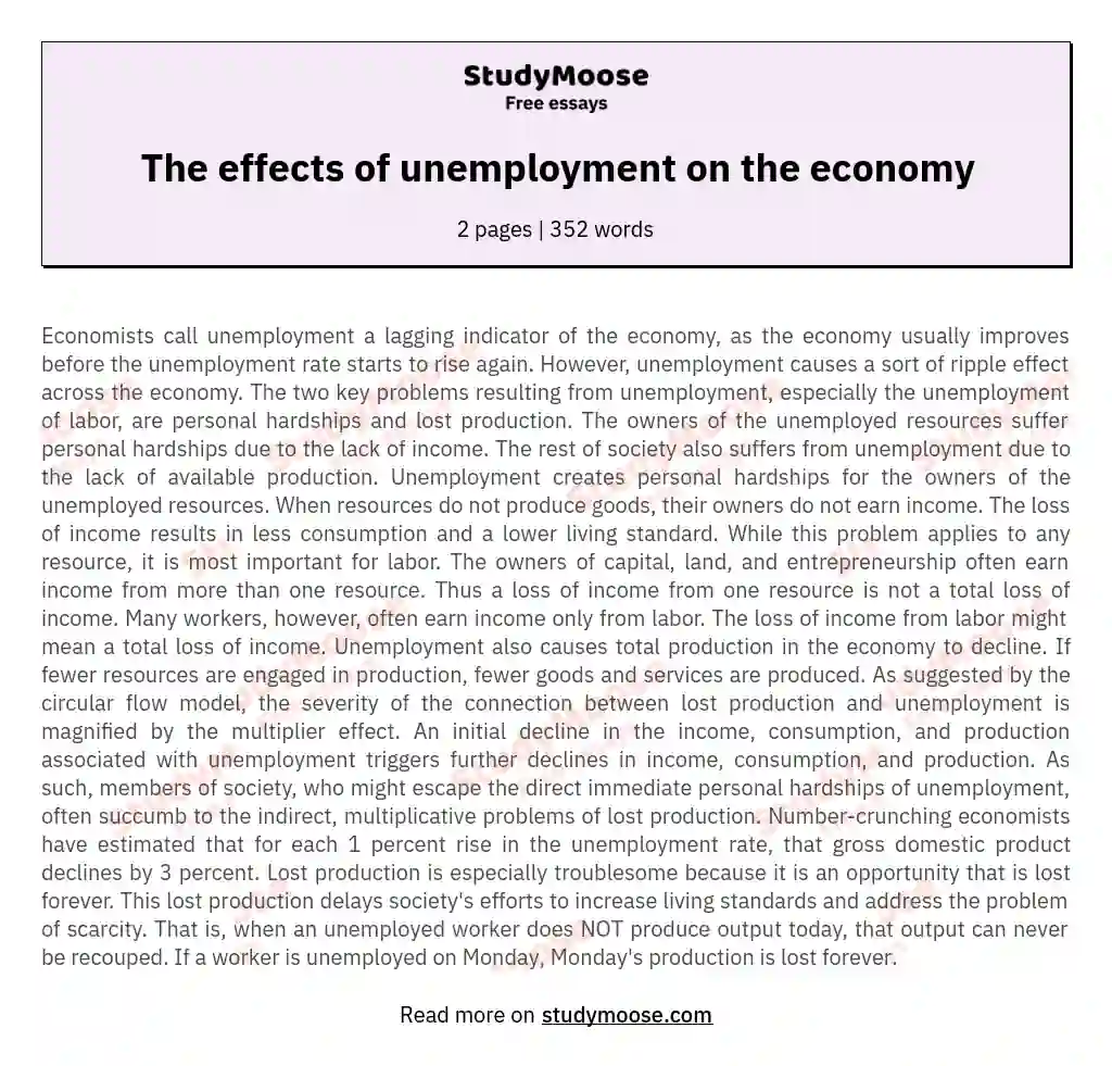 The effects of unemployment on the economy essay