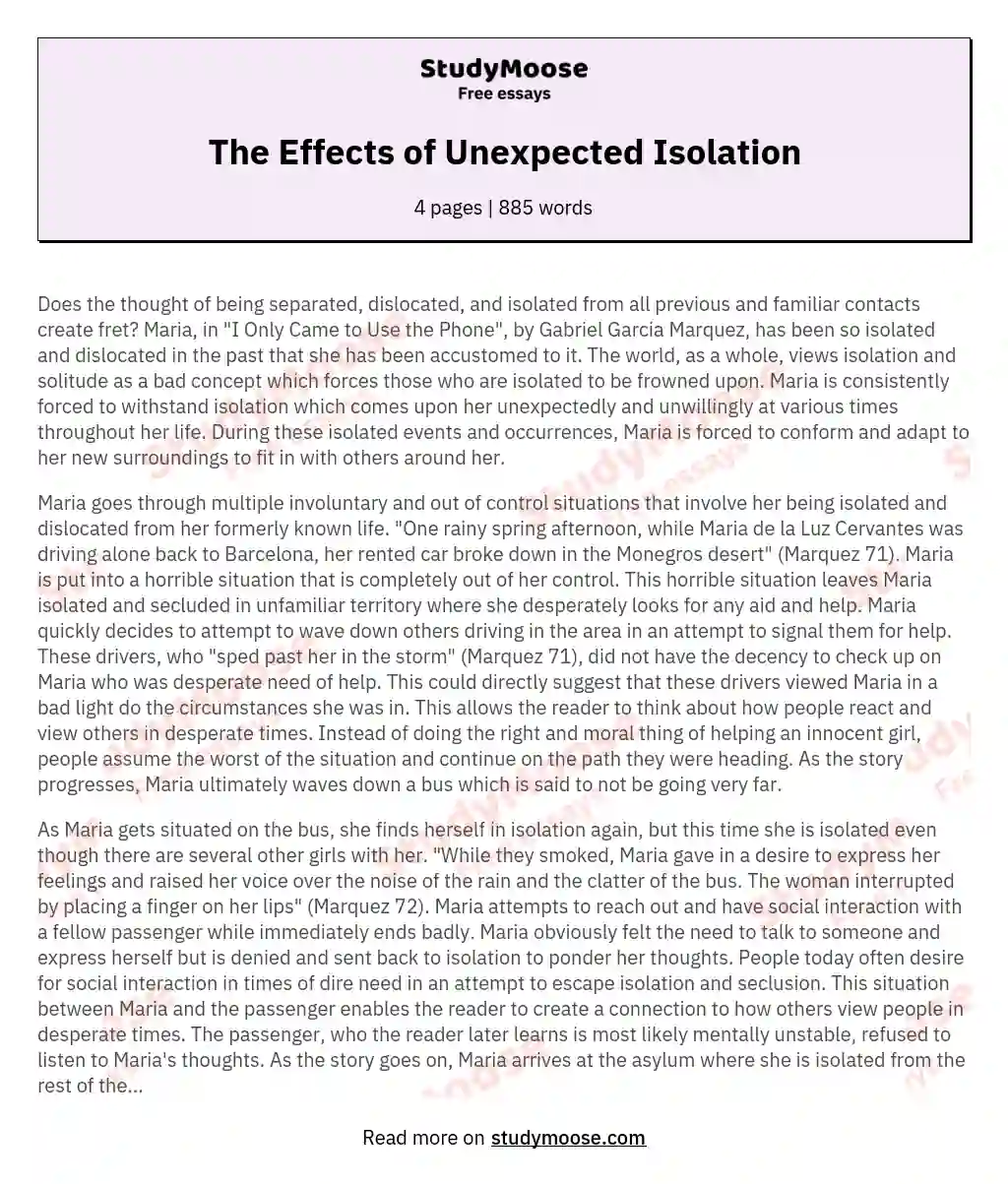 The Effects of Unexpected Isolation essay