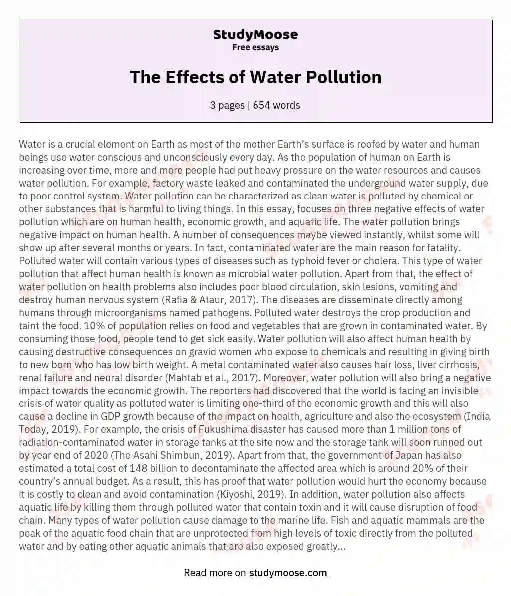 The Effects of Water Pollution essay