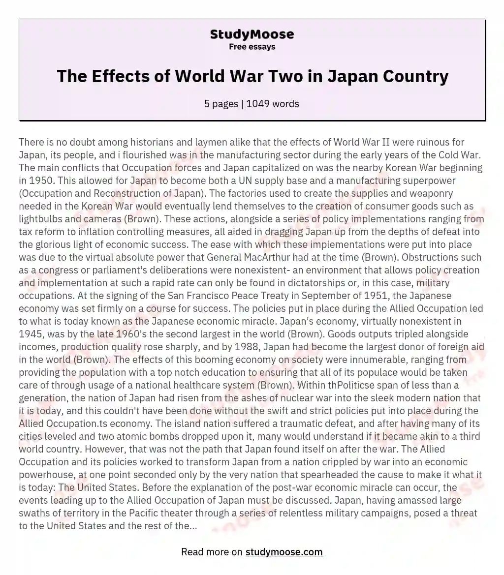 The Effects of World War Two in Japan Country essay