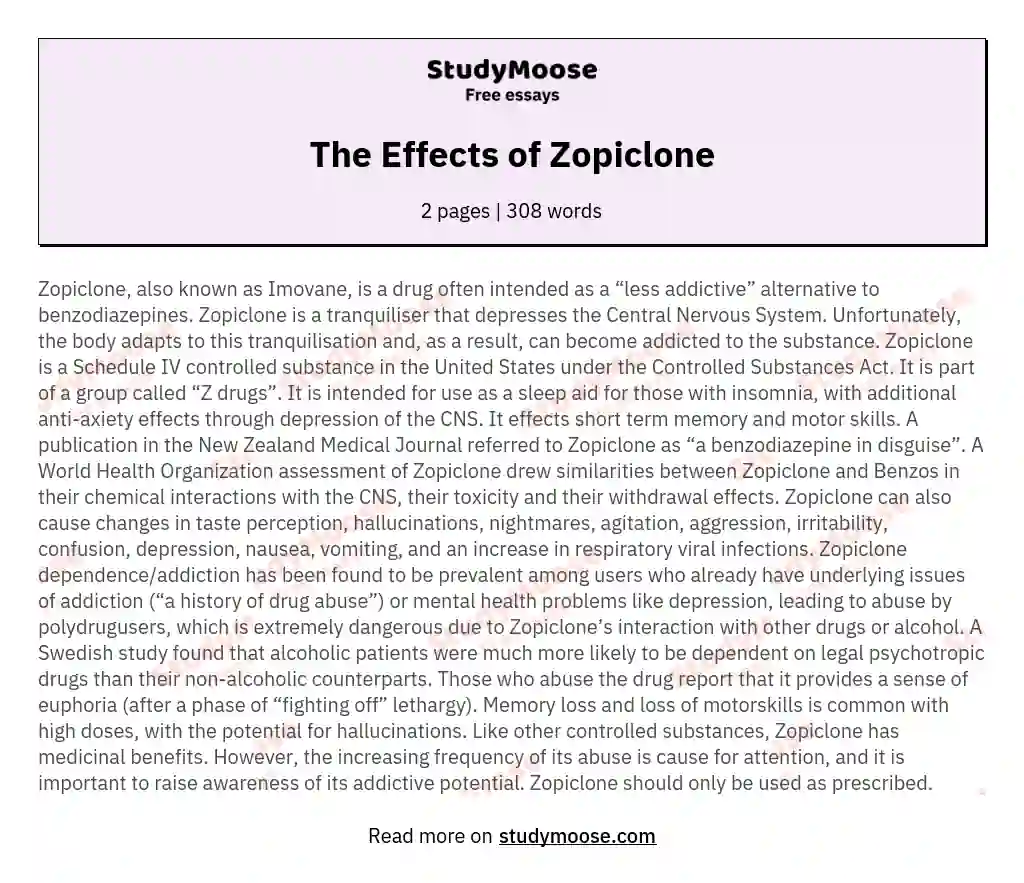 The Effects of Zopiclone essay