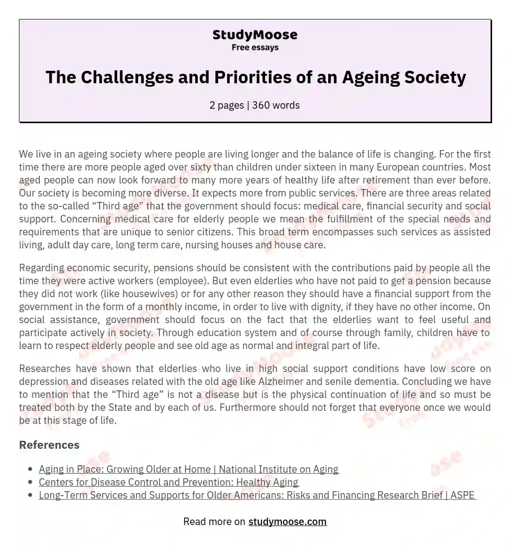 The Challenges and Priorities of an Ageing Society essay