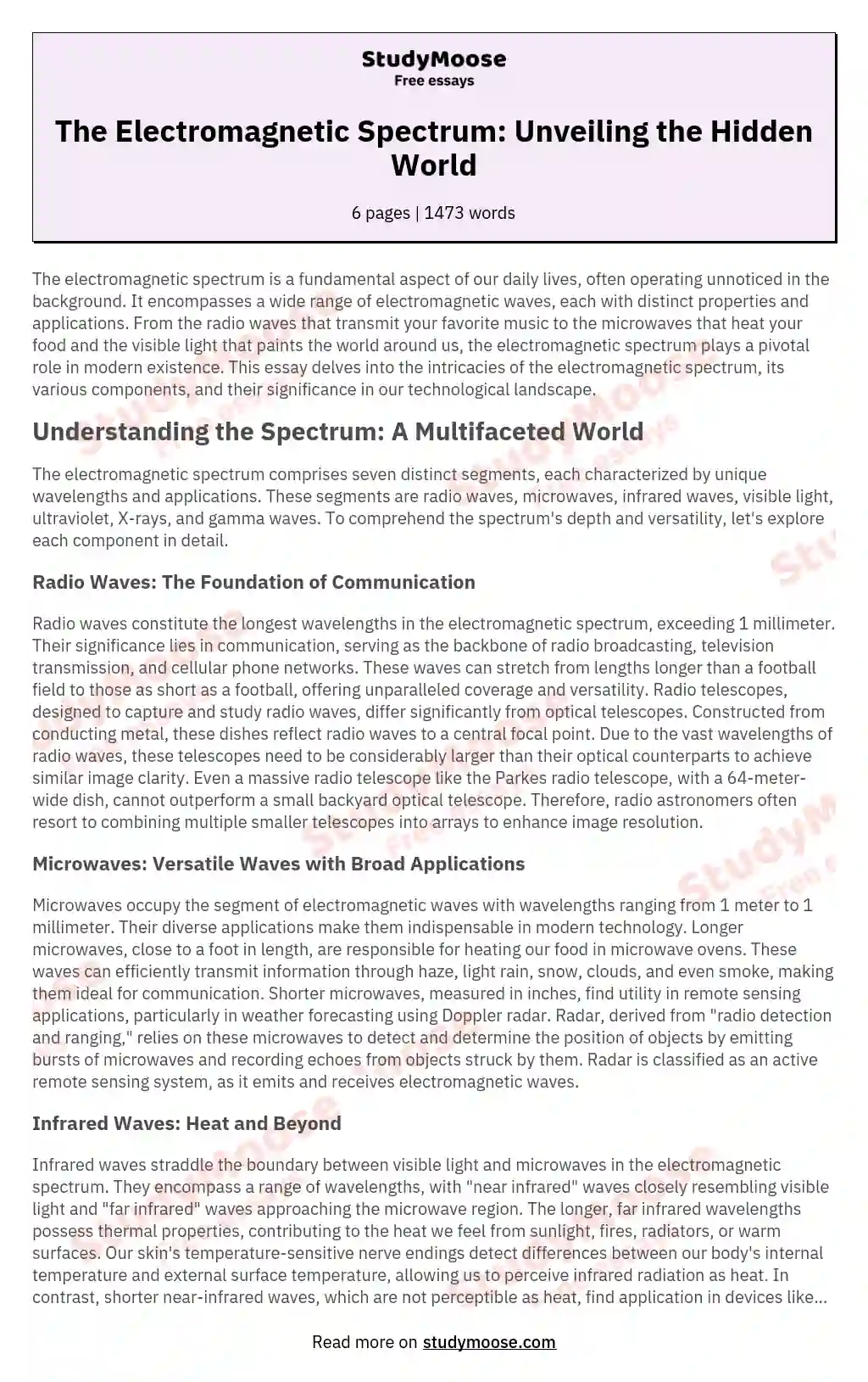 The Electromagnetic Spectrum: Unveiling the Hidden World essay