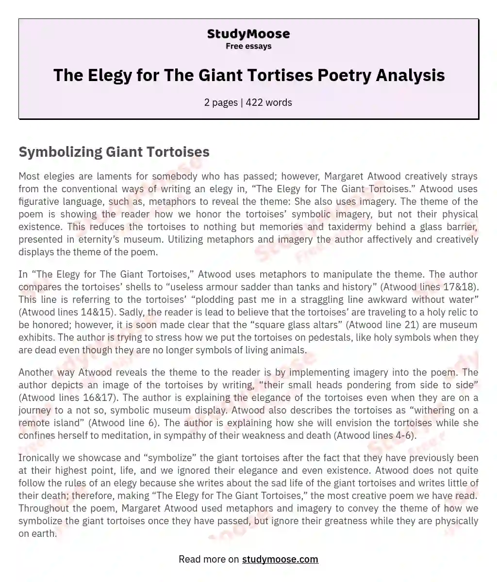 The Elegy for The Giant Tortises Poetry Analysis