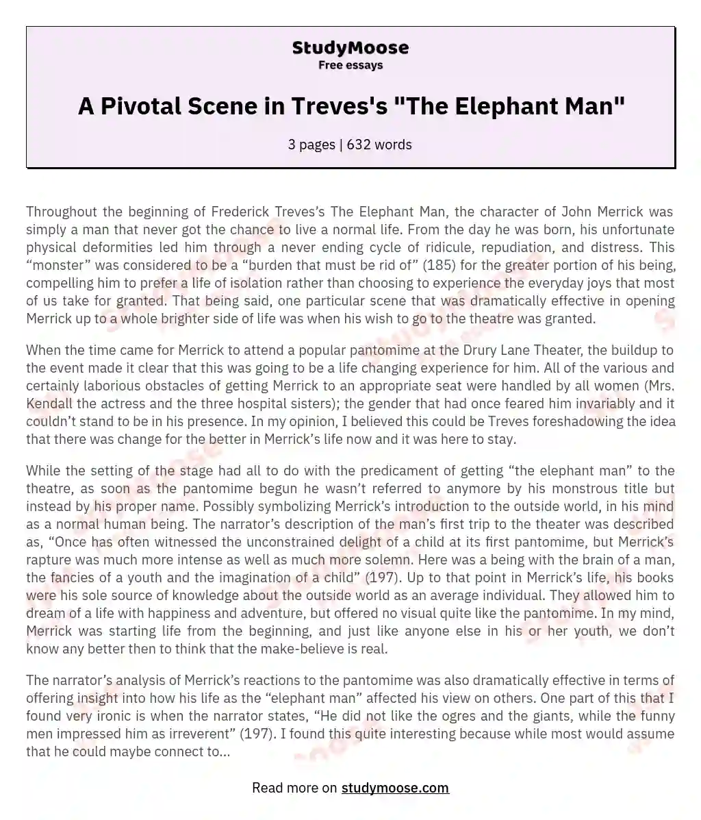 A Pivotal Scene in Treves's "The Elephant Man" essay