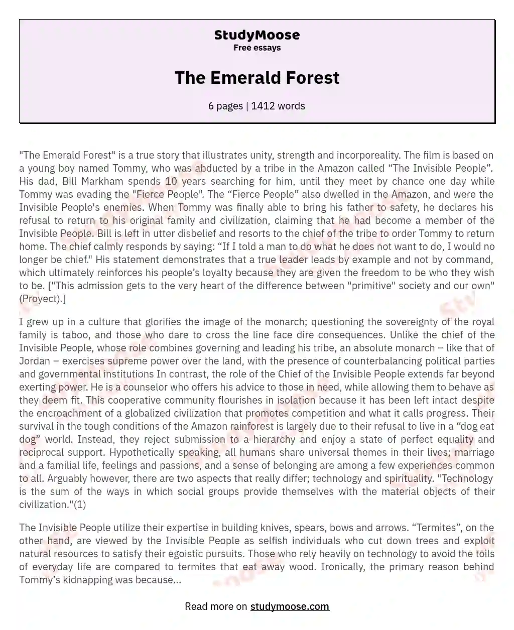 The Emerald Forest essay