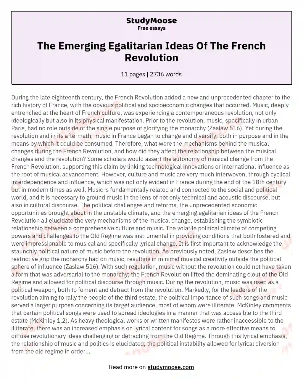 The Emerging Egalitarian Ideas Of The French Revolution essay