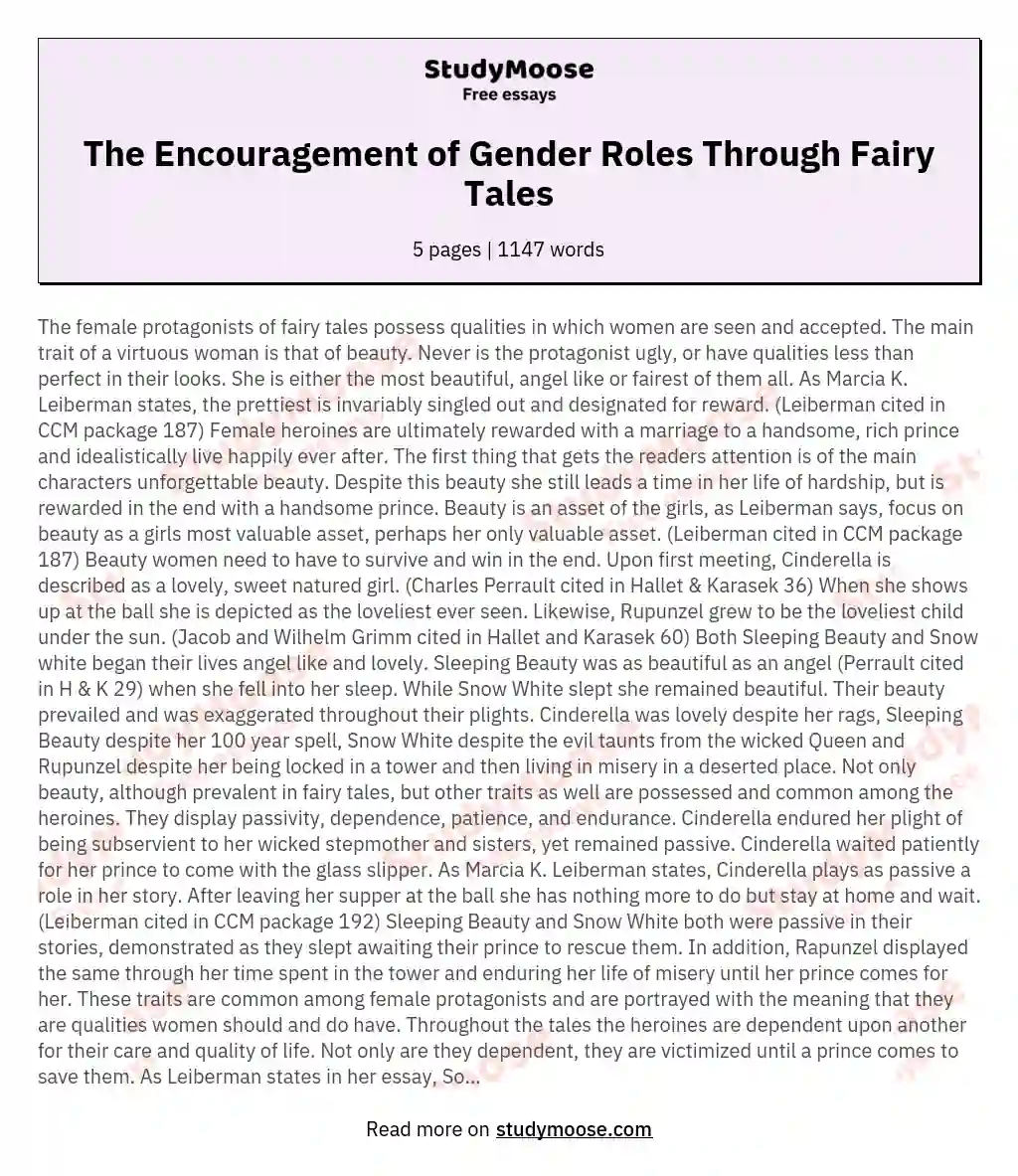 The Encouragement of Gender Roles Through Fairy Tales essay