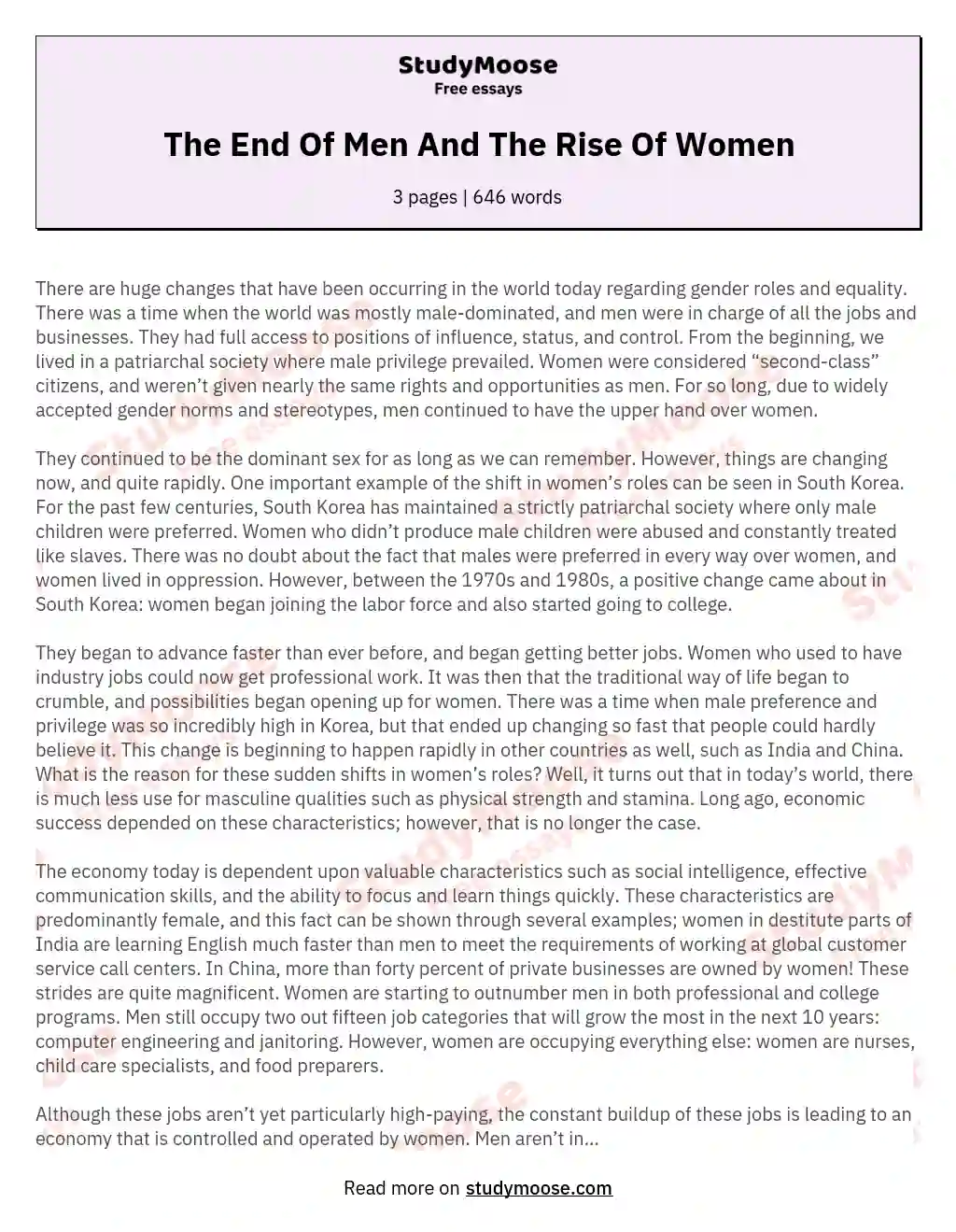 The End Of Men And The Rise Of Women essay