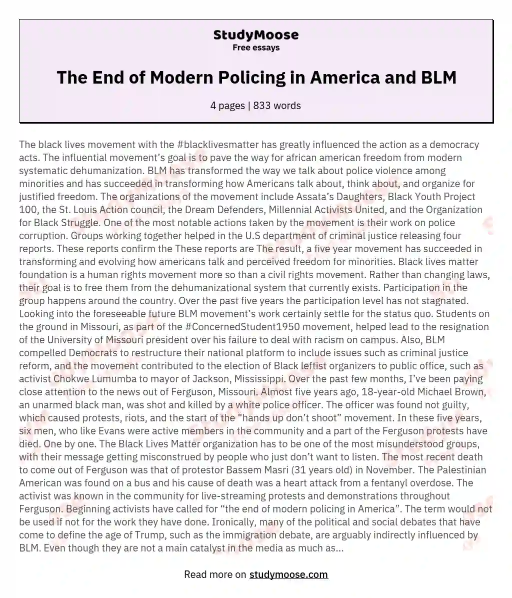 The End of Modern Policing in America and BLM essay