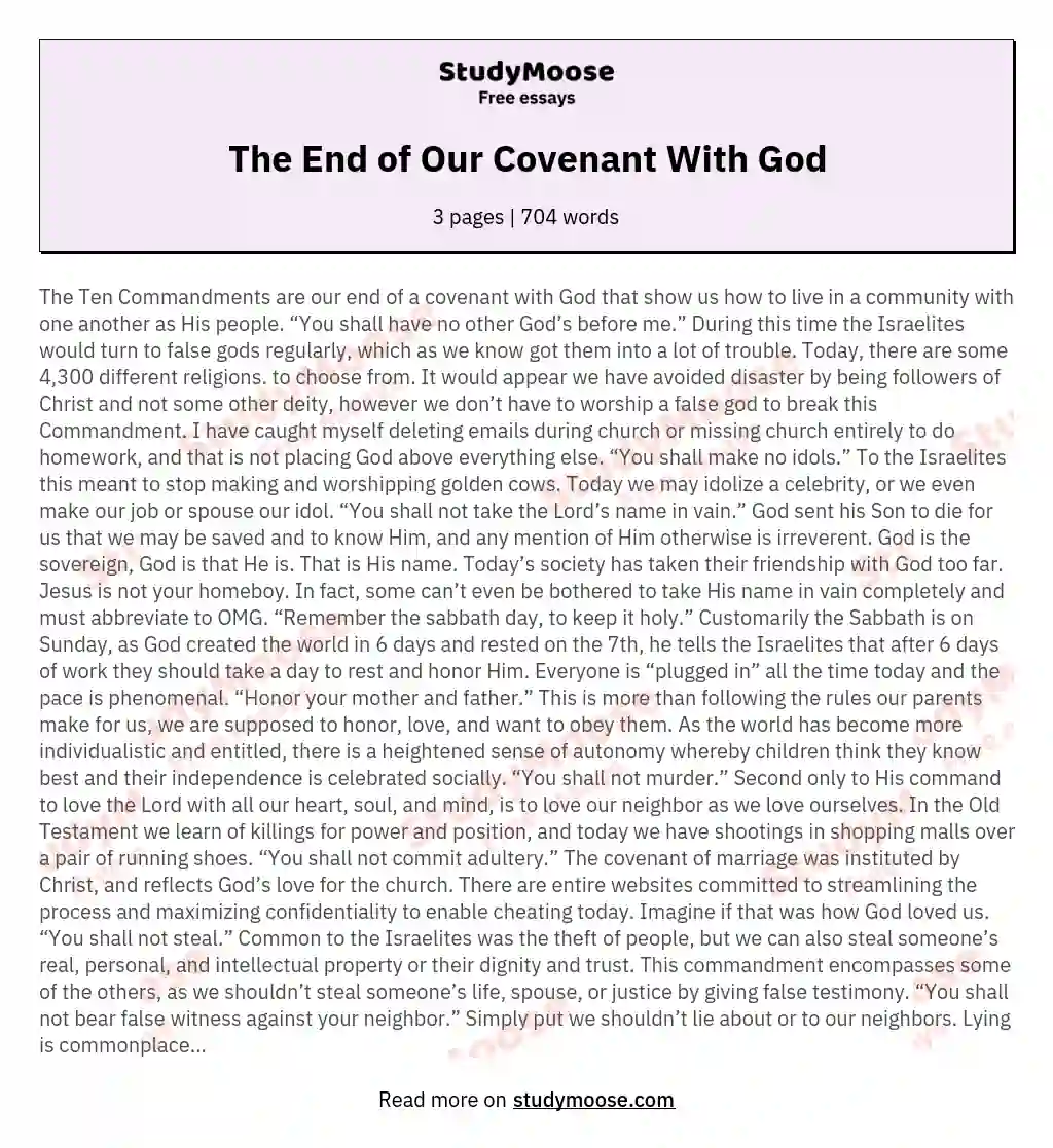 The End of Our Covenant With God essay