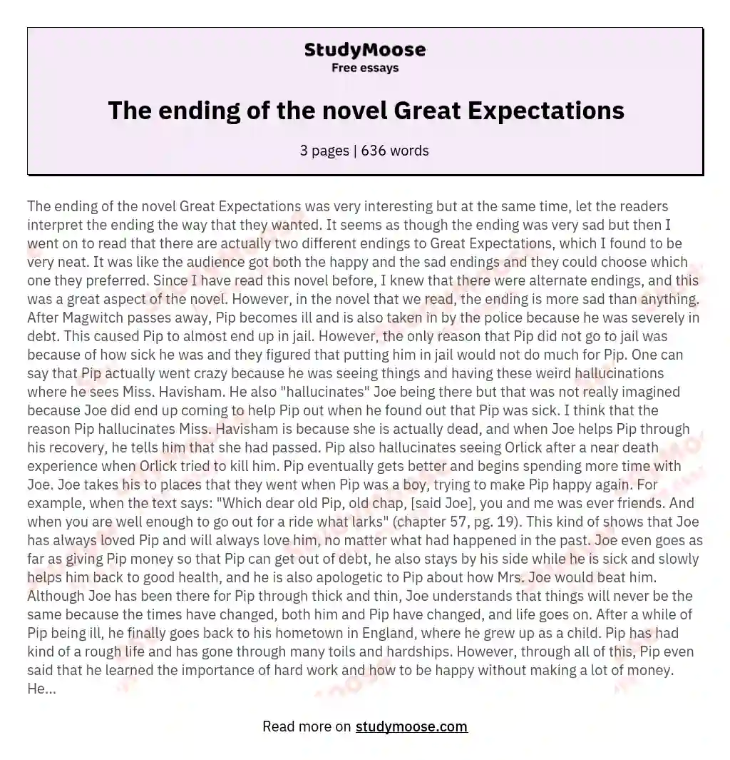 The ending of the novel Great Expectations essay