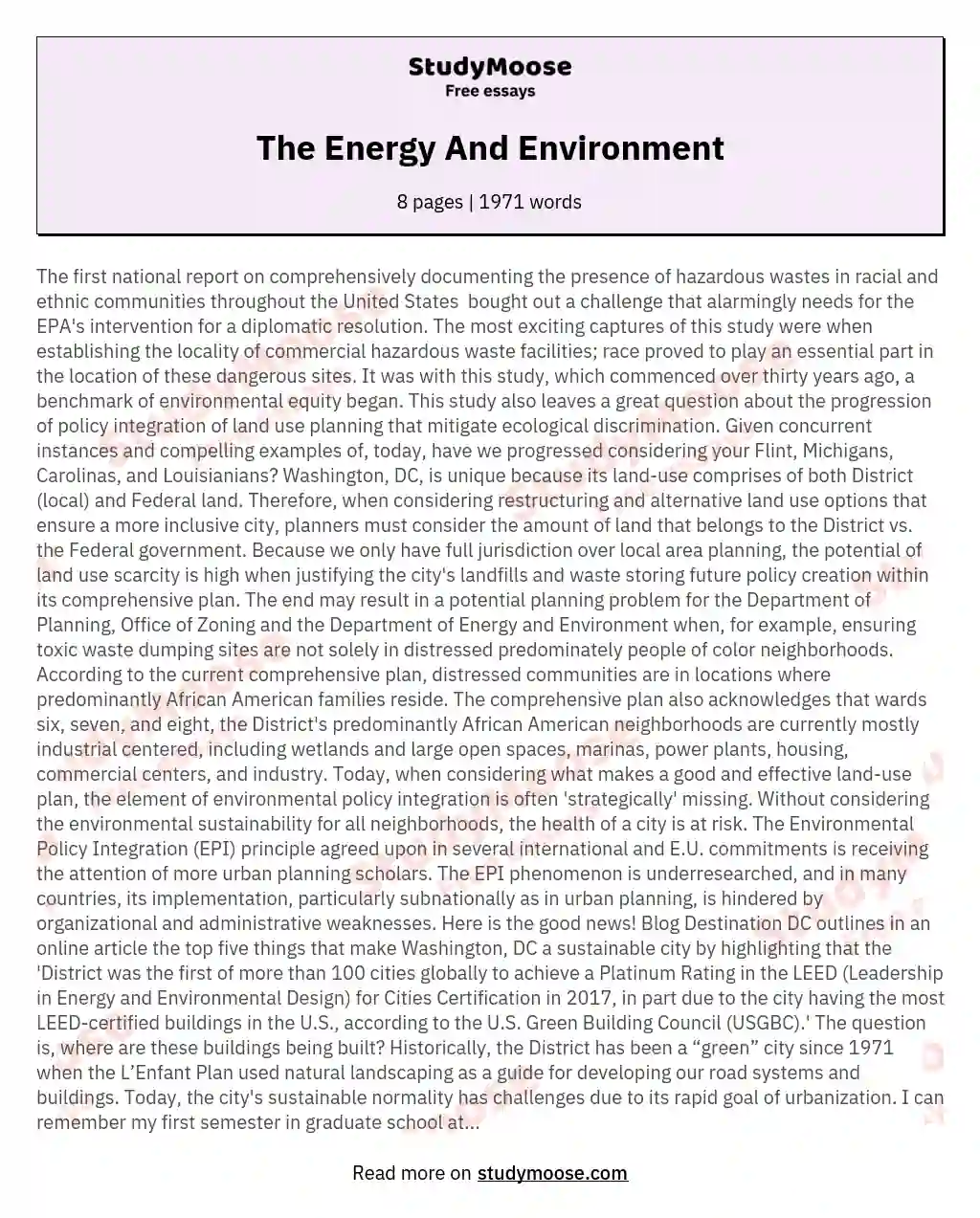 The Energy And Environment essay