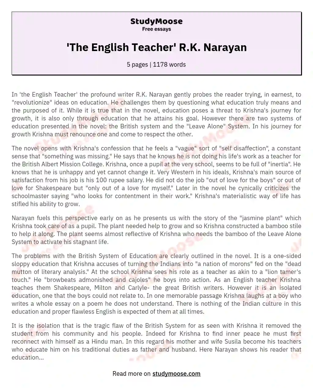 rk narayan biography in english