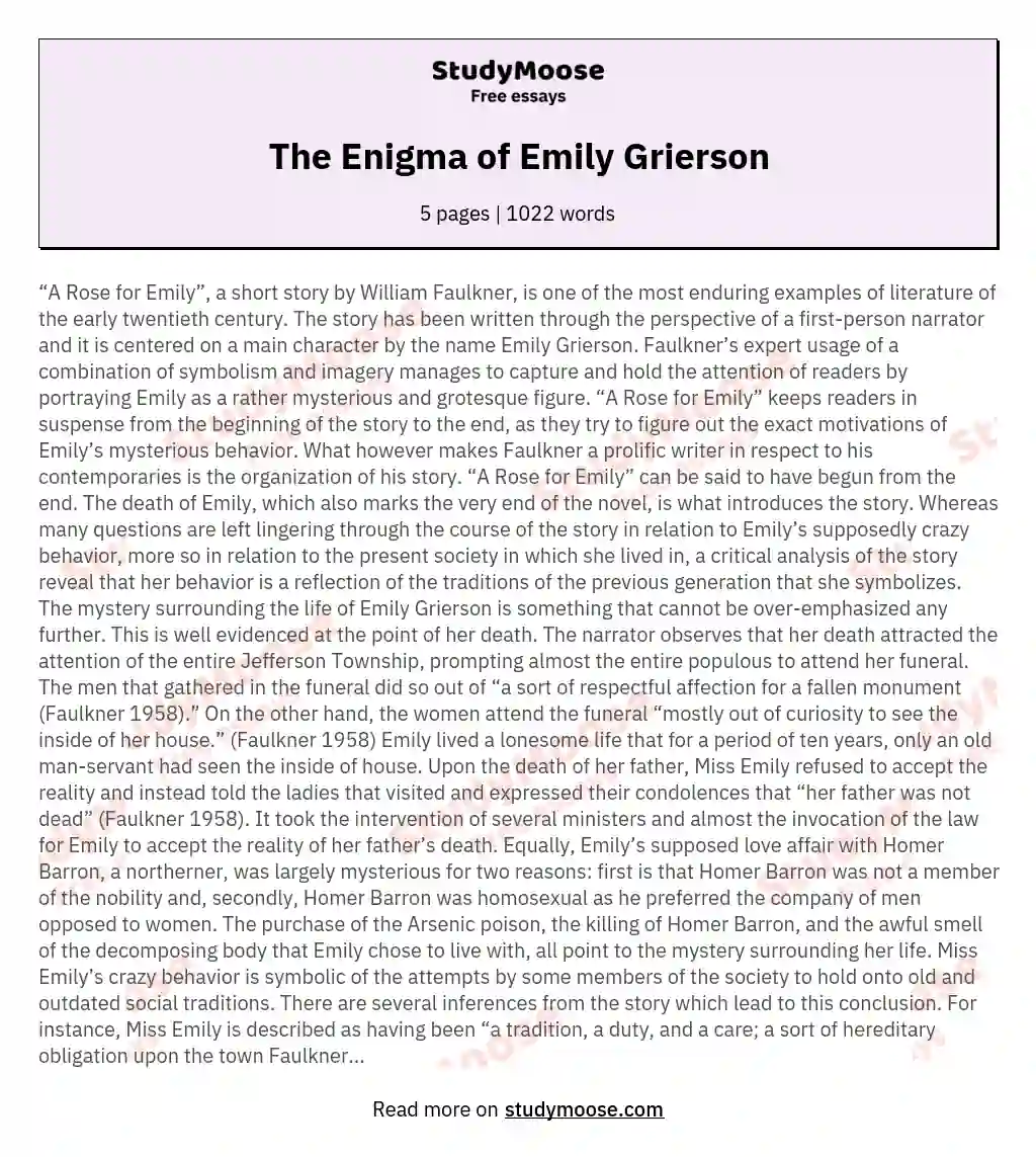 The Enigma of Emily Grierson essay
