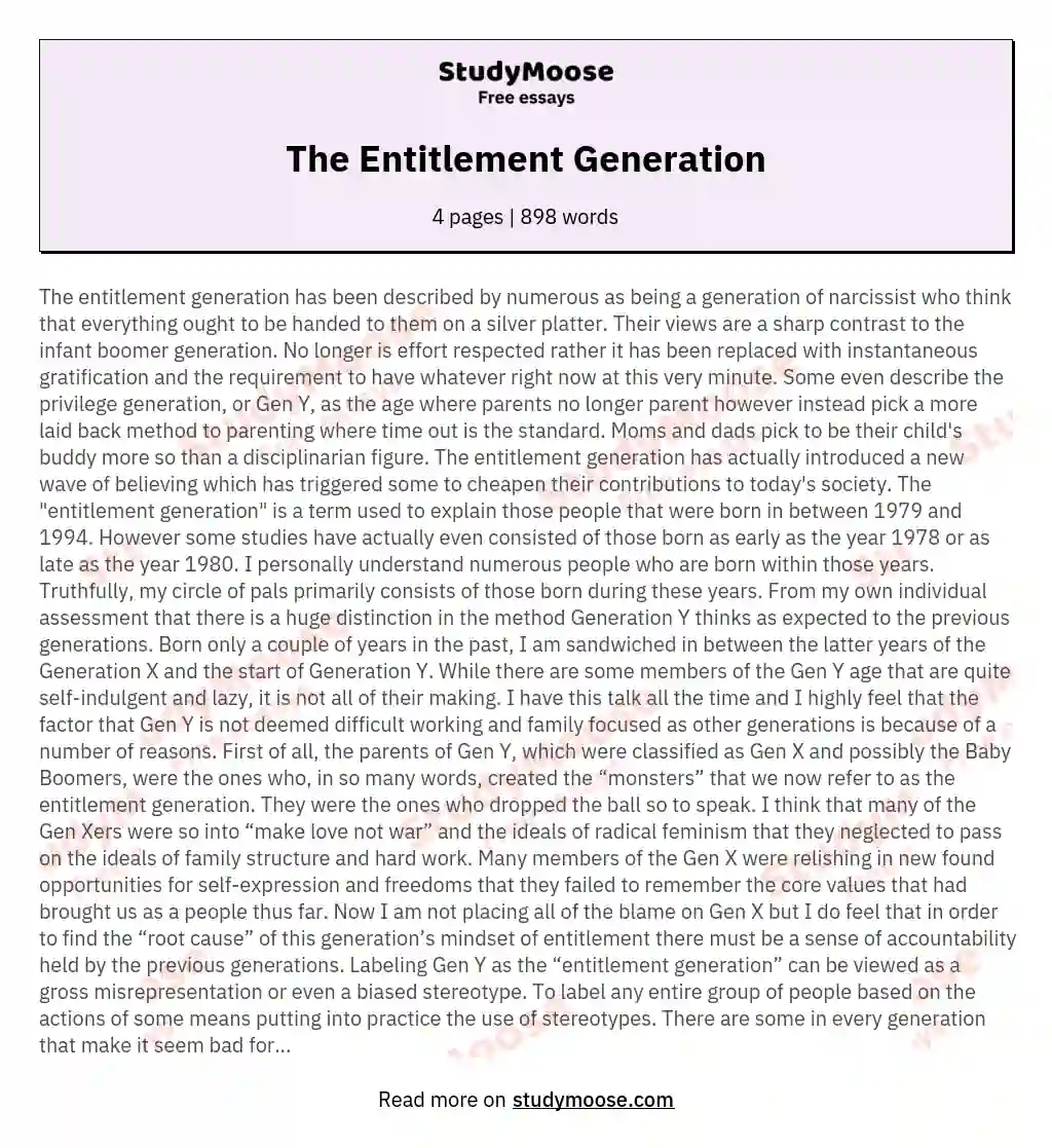 The Entitlement Generation essay