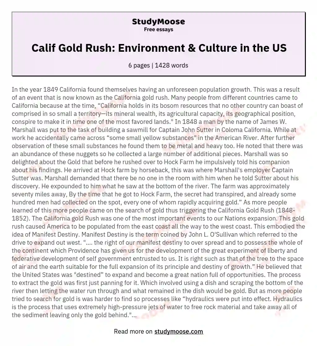 Calif Gold Rush: Environment & Culture in the US essay