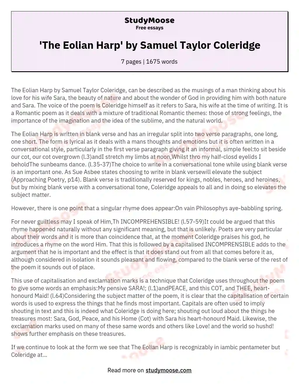 'The Eolian Harp' by Samuel Taylor Coleridge