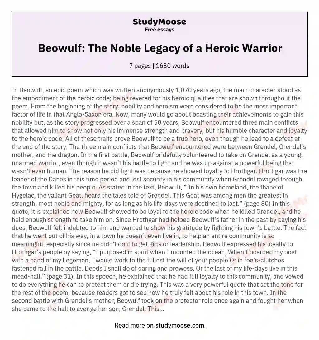 beowulf essay on loyalty