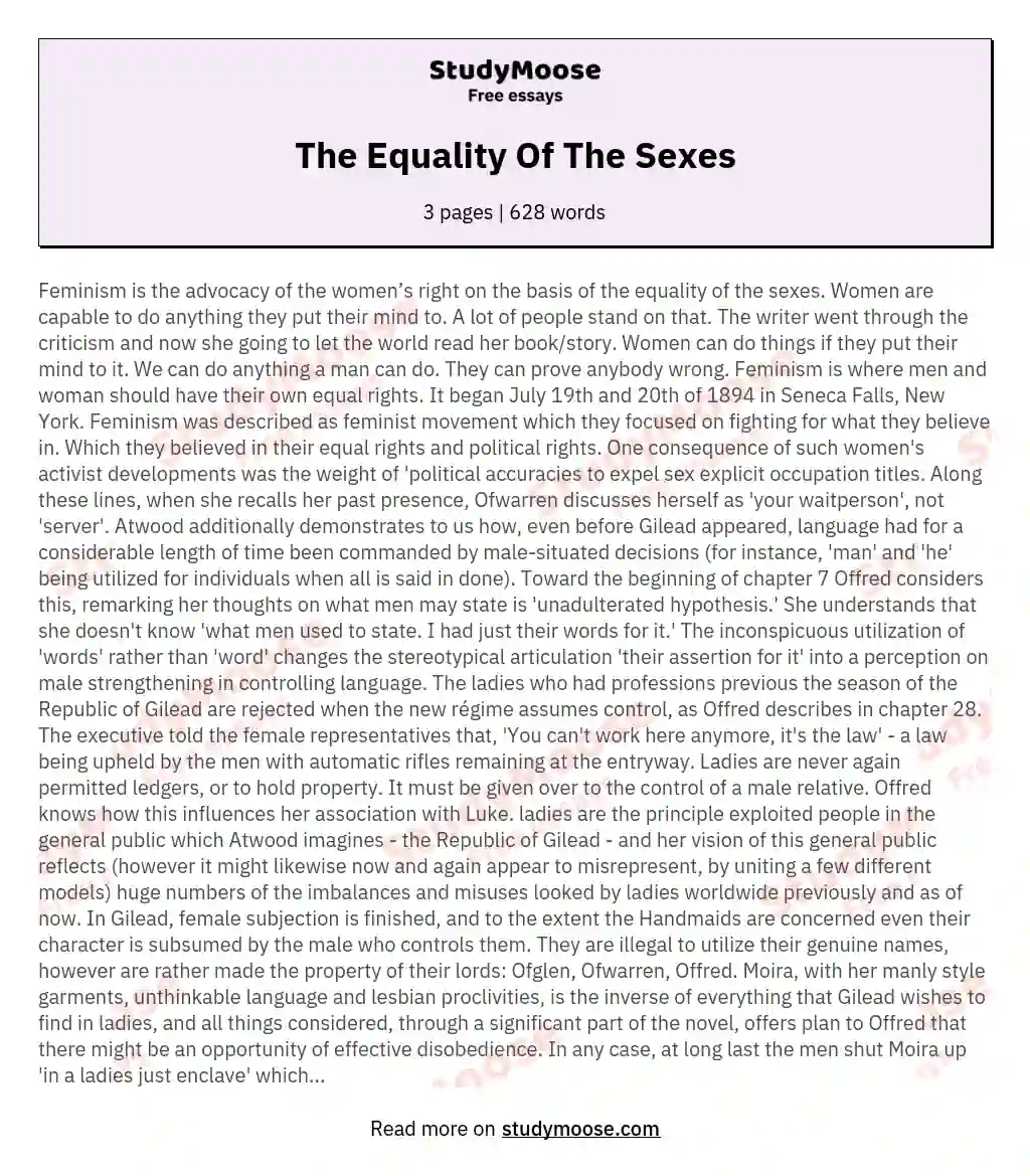 The Equality Of The Sexes essay