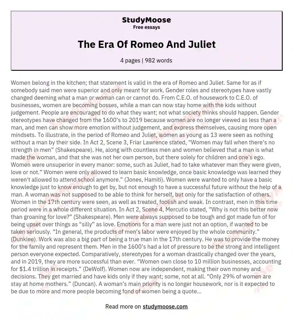 The Era Of Romeo And Juliet essay