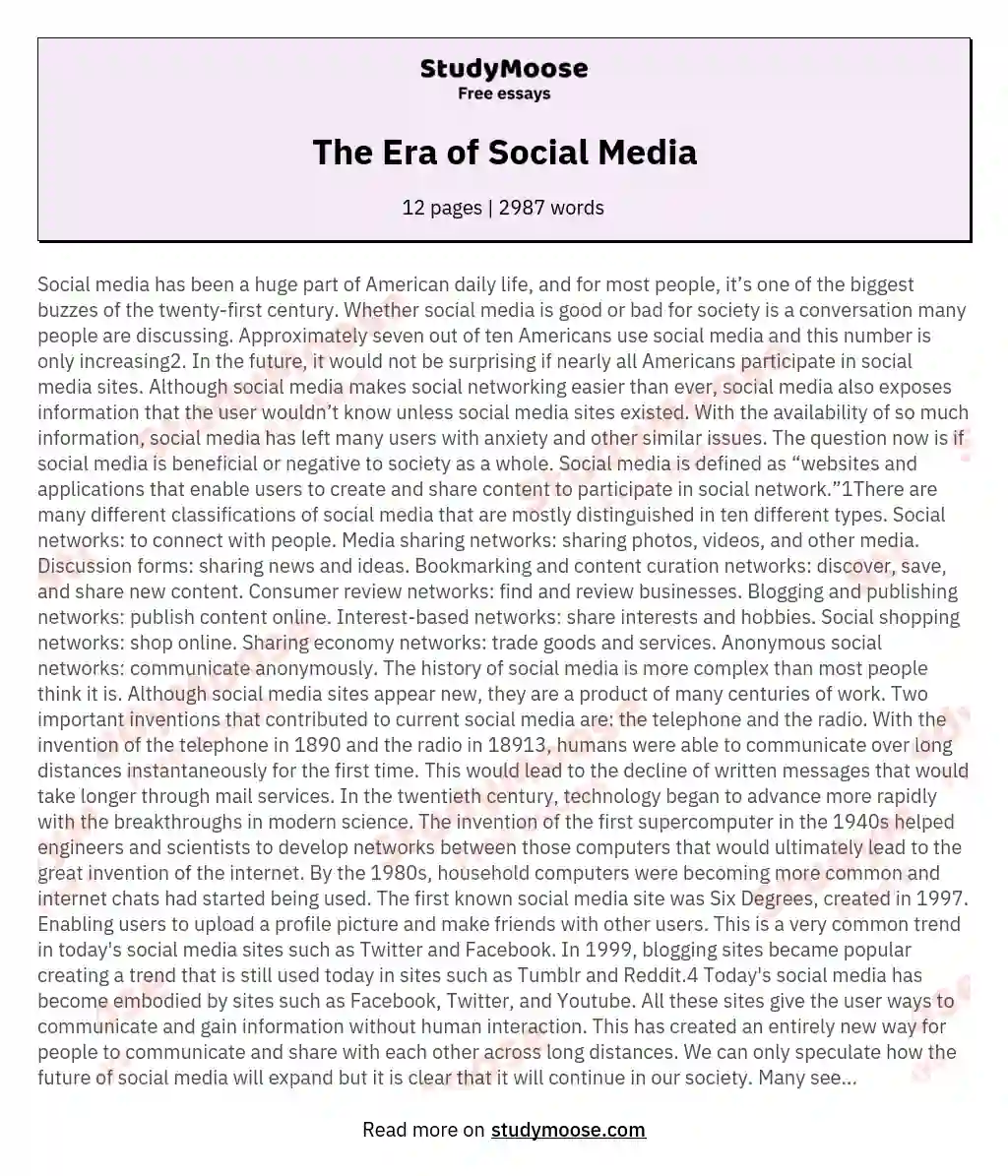 The Era of Social Media essay