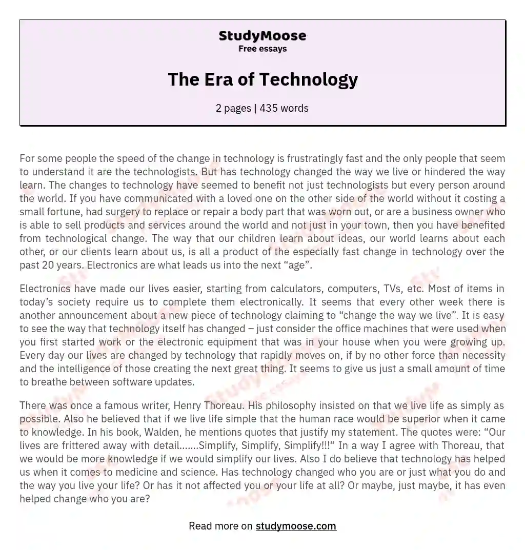 The Era of Technology essay