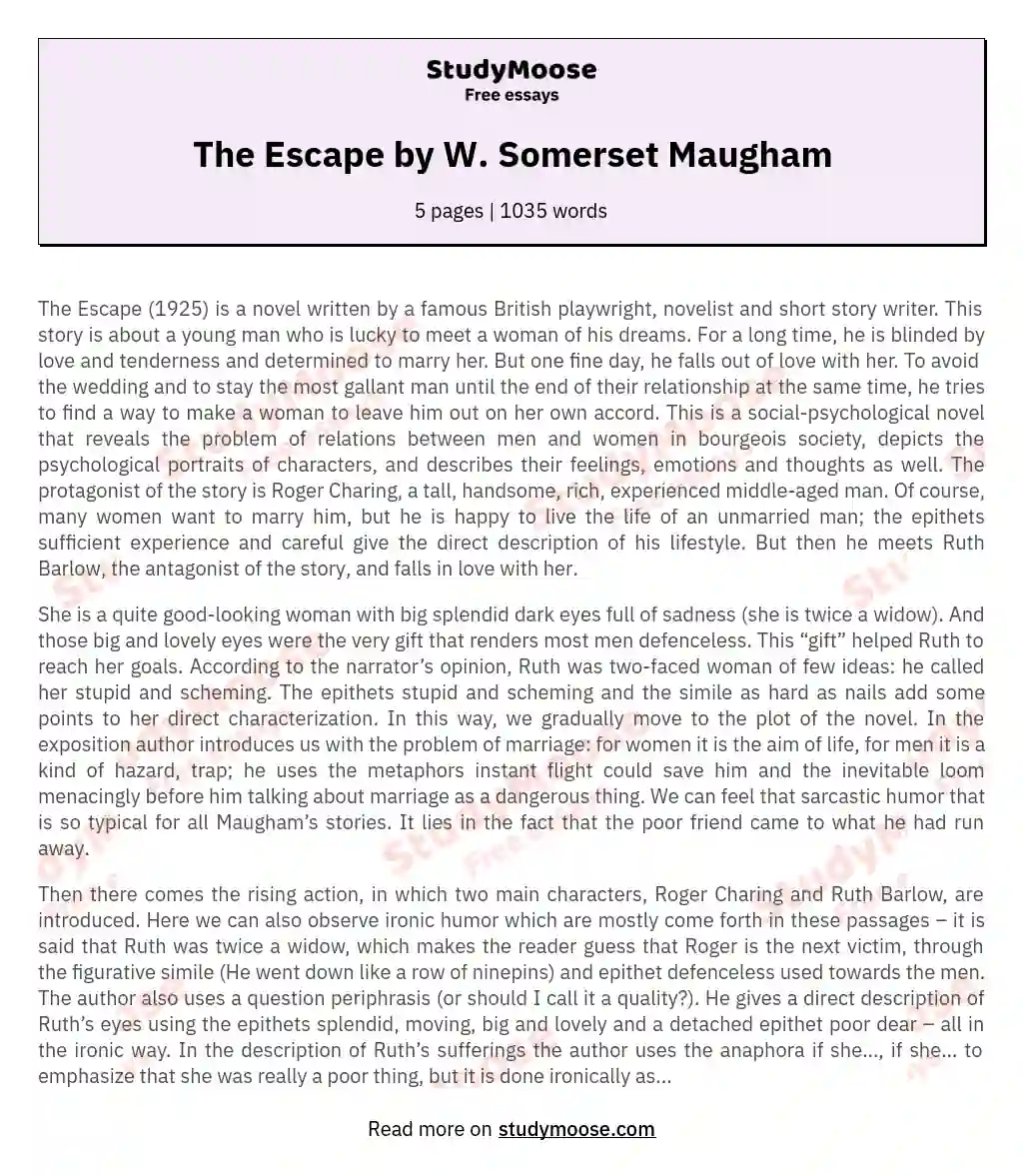 The Escape by W. Somerset Maugham essay