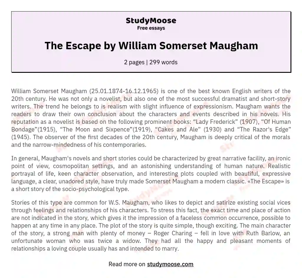 The Escape by William Somerset Maugham