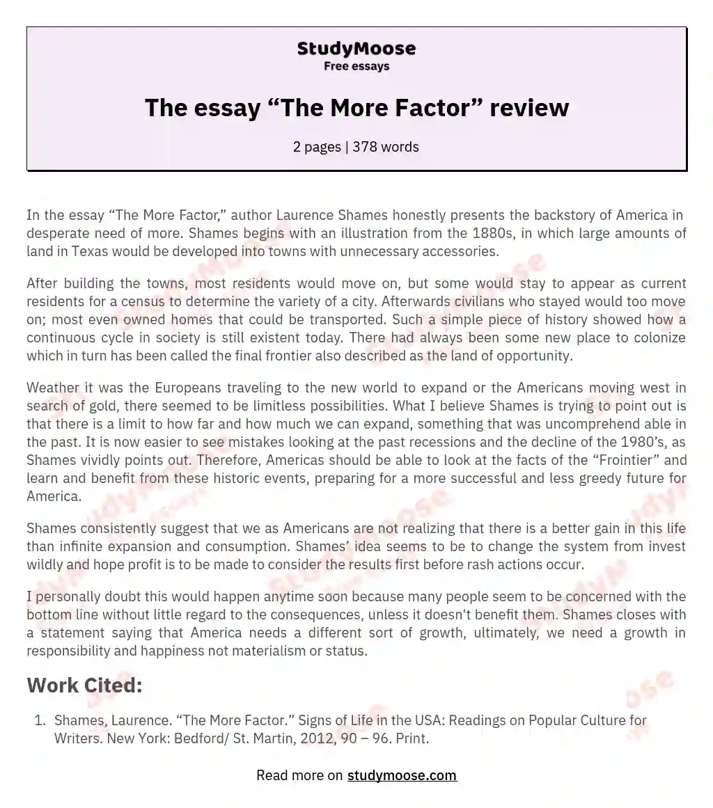 The essay “The More Factor” review essay