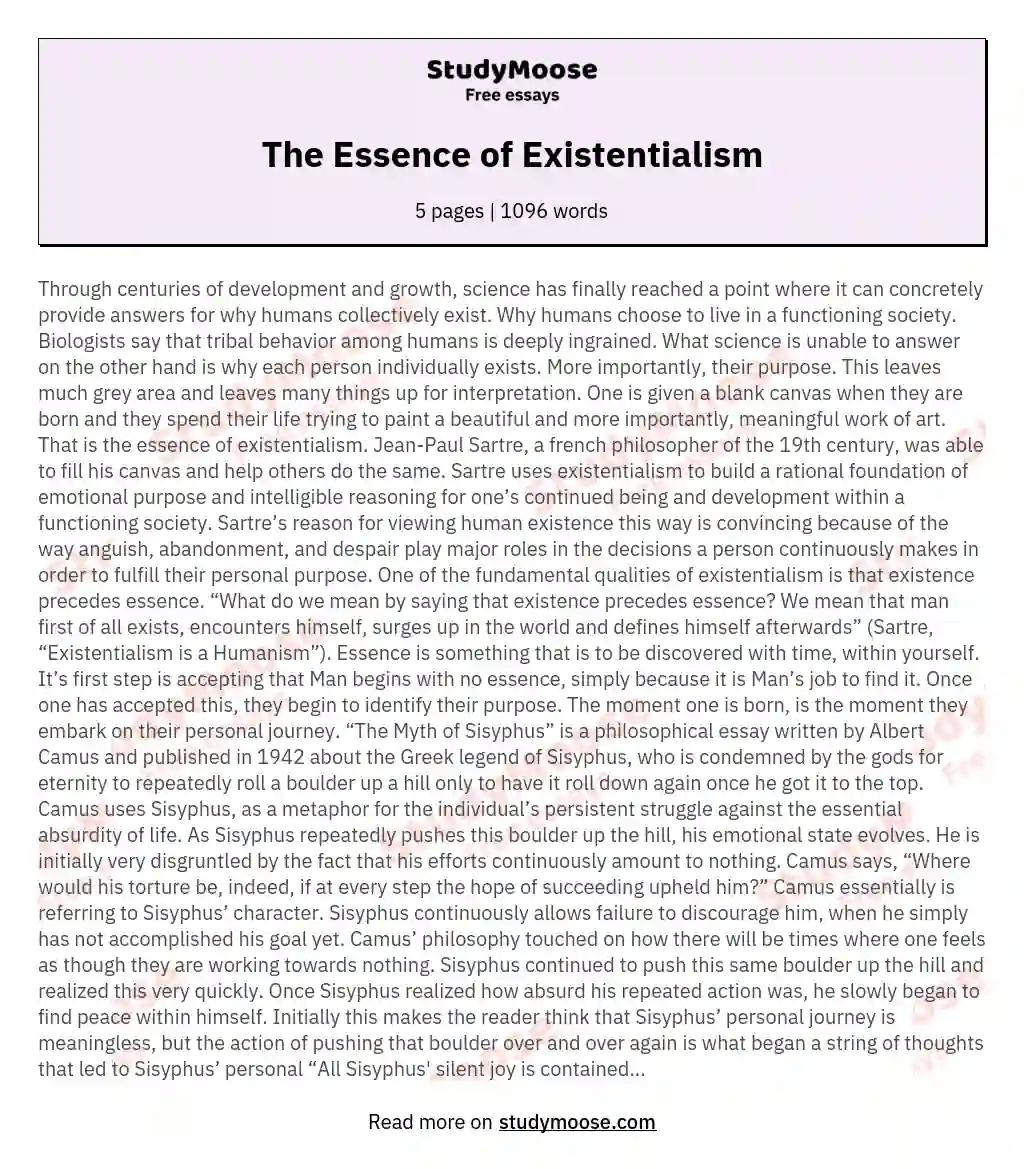 The Essence of Existentialism essay