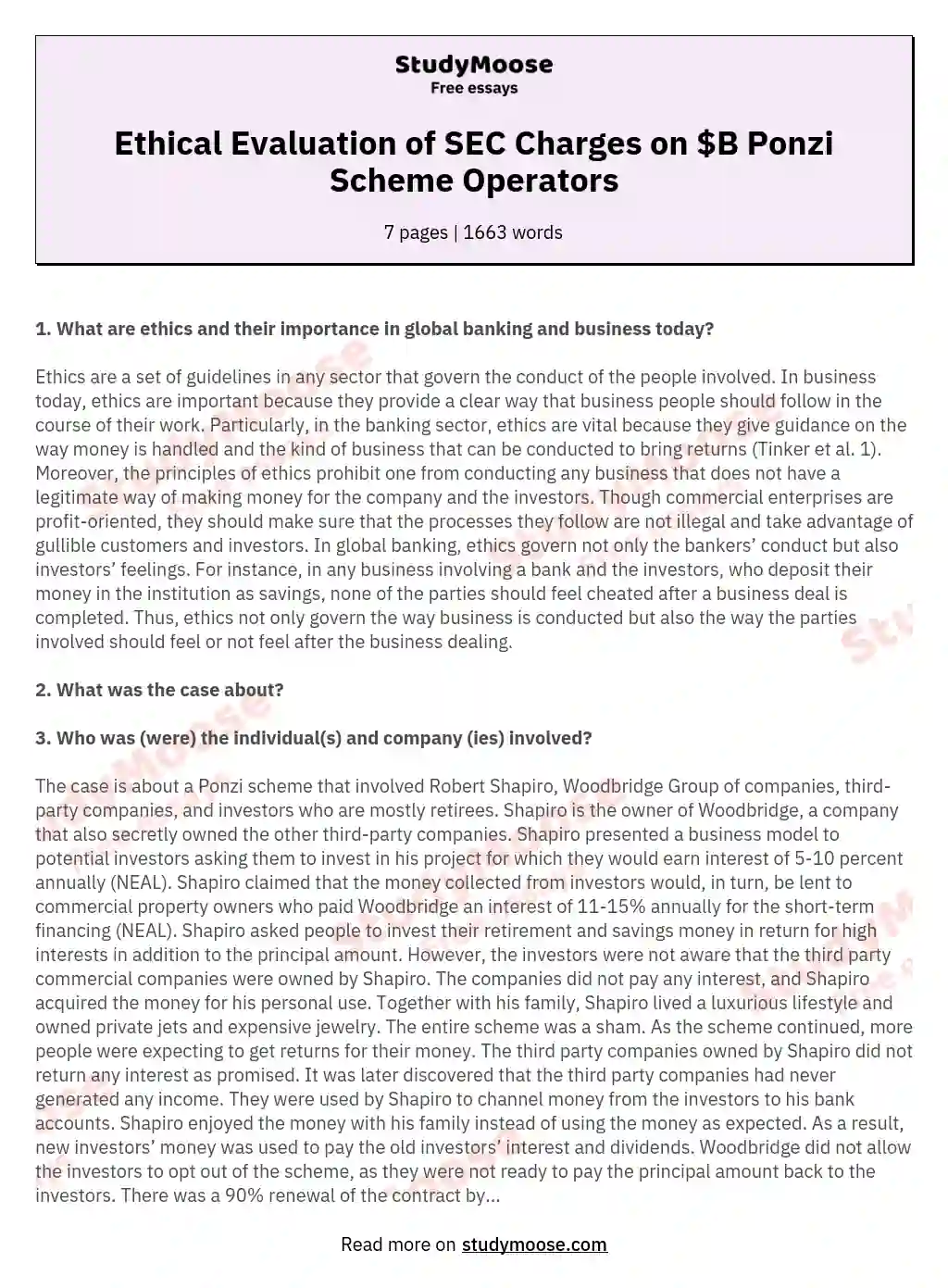 Ethical Evaluation of SEC Charges on $B Ponzi Scheme Operators essay