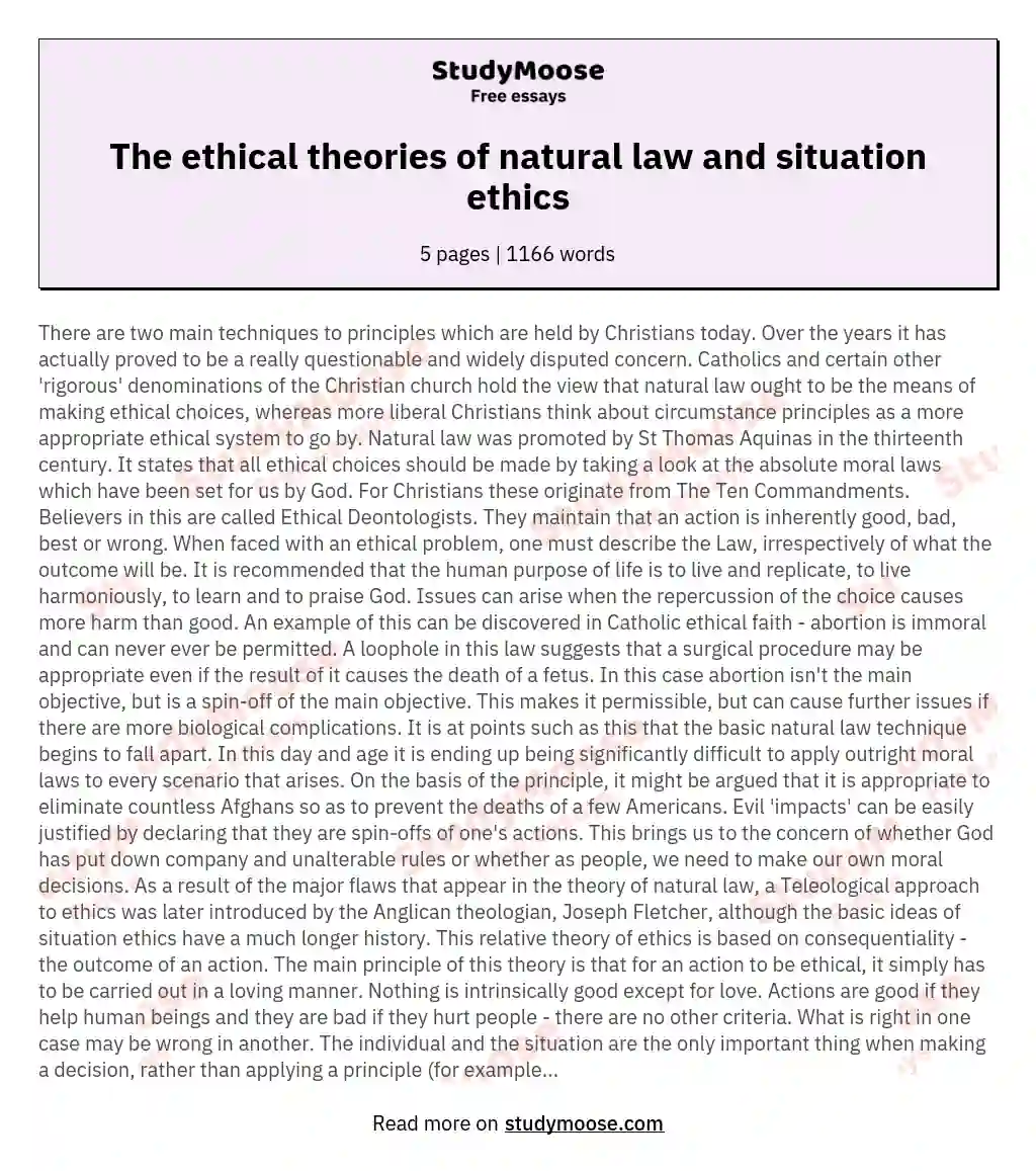 natural law in ethics essay