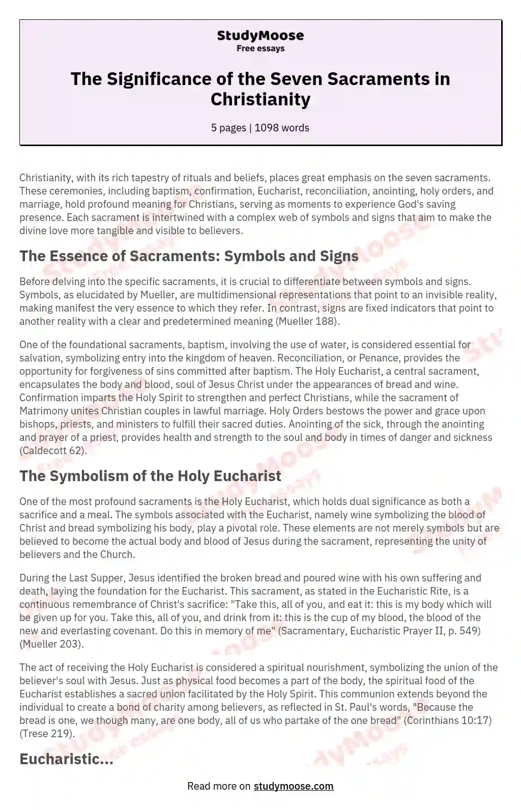 The Significance of the Seven Sacraments in Christianity essay